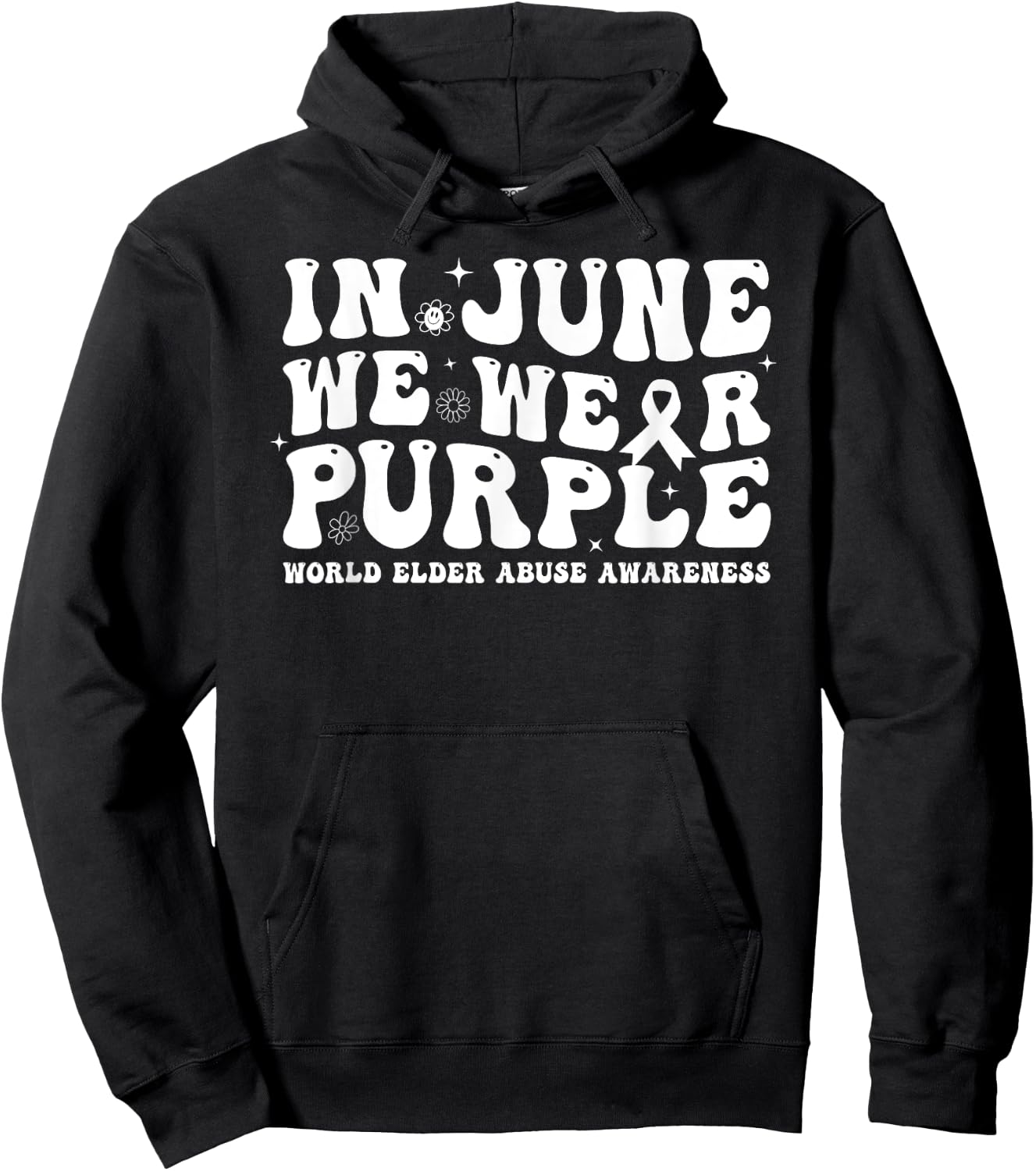Groovy In June We Wear Purple World Elder Abuse Awareness Hoodie - Hoodie | Black