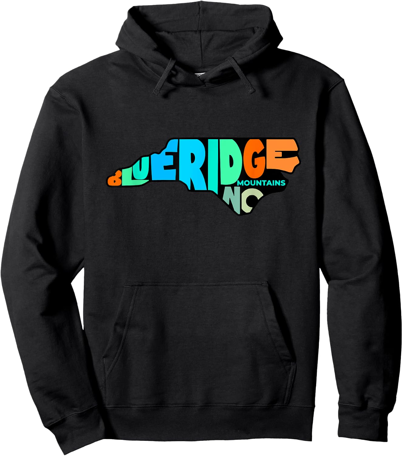Colorful Blue Ridge Mountain NC Letters North Carolina Map Hoodie - Hoodie | Black