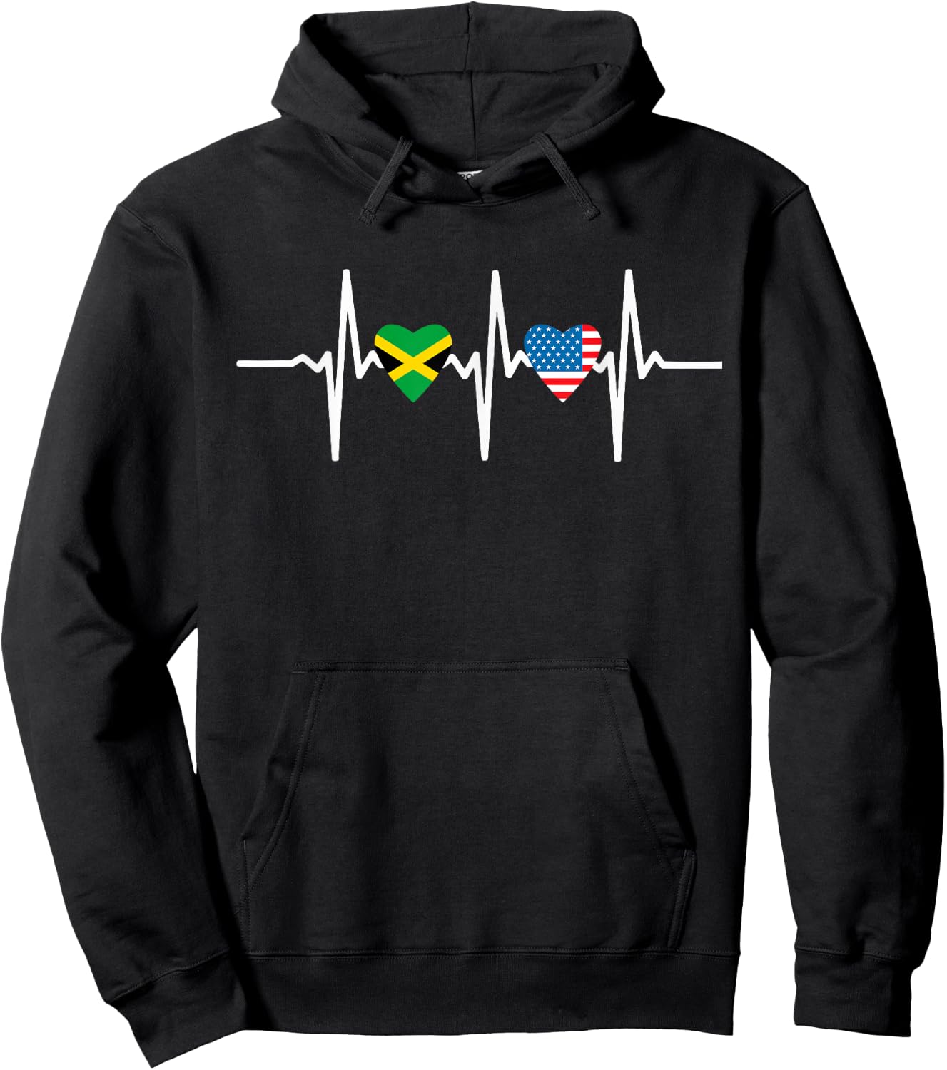 Half American Jamaican Usa America Jamaica Flag Heartbeat Hoodie - Hoodie | Black