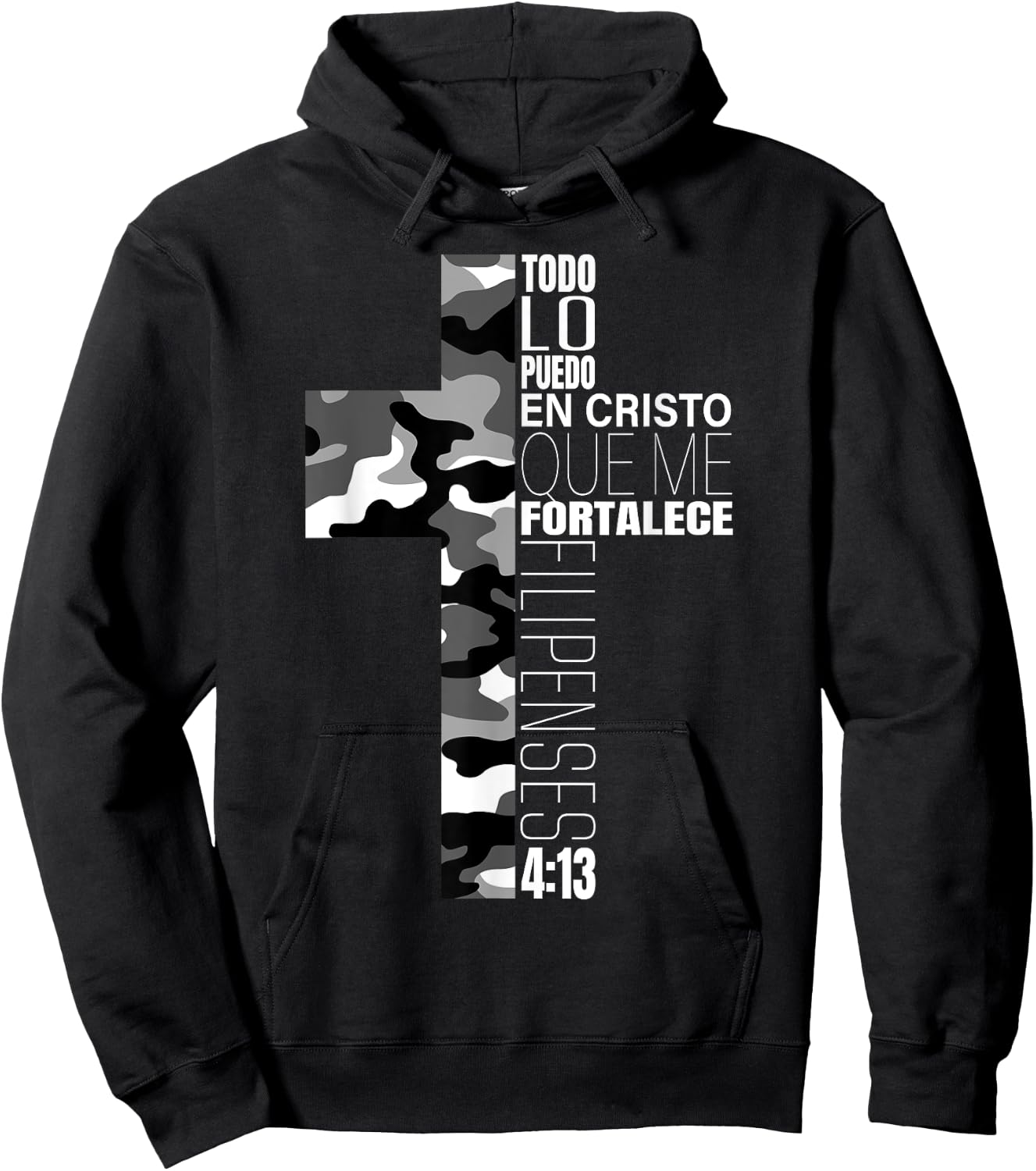 White Camo Christian Verse Spanish Filipenses 4:13 Español Hoodie - Hoodie | Black