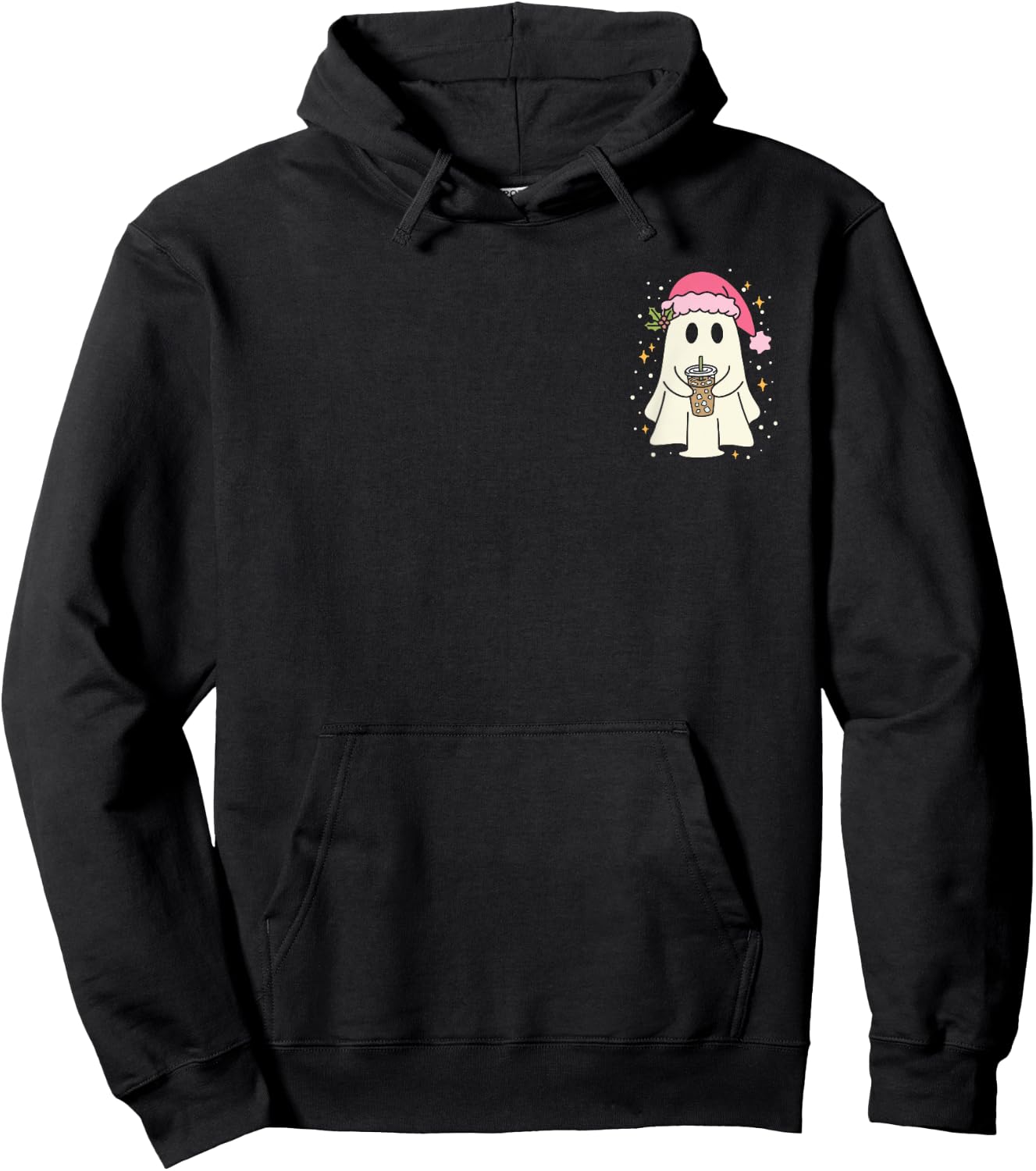 Cute Christmas Ghost Iced Coffee Hoodie - Hoodie | Black