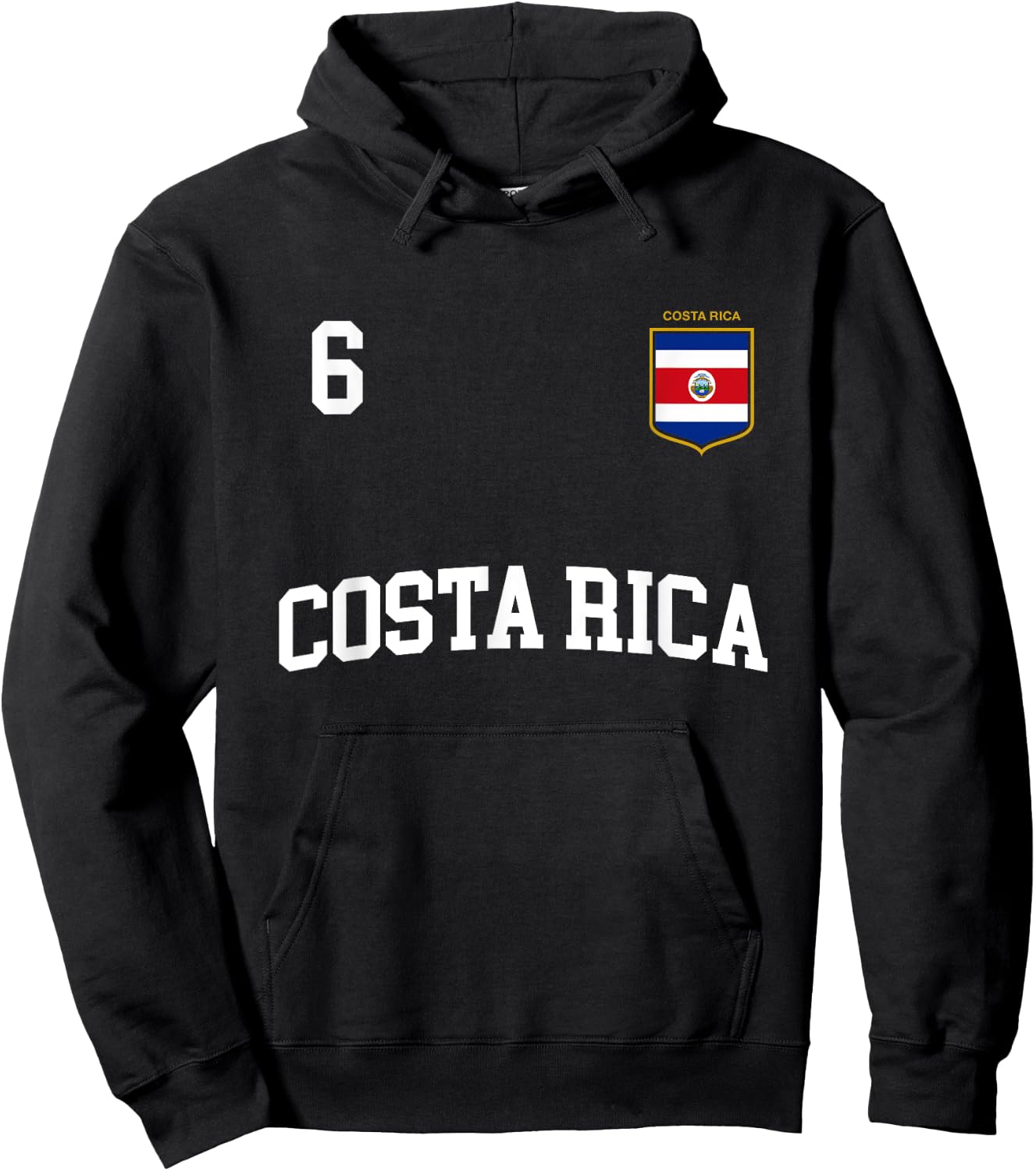 Costa Rica Team Sports Number 6 Soccer Costa Rican Flag Hoodie - Hoodie | Black