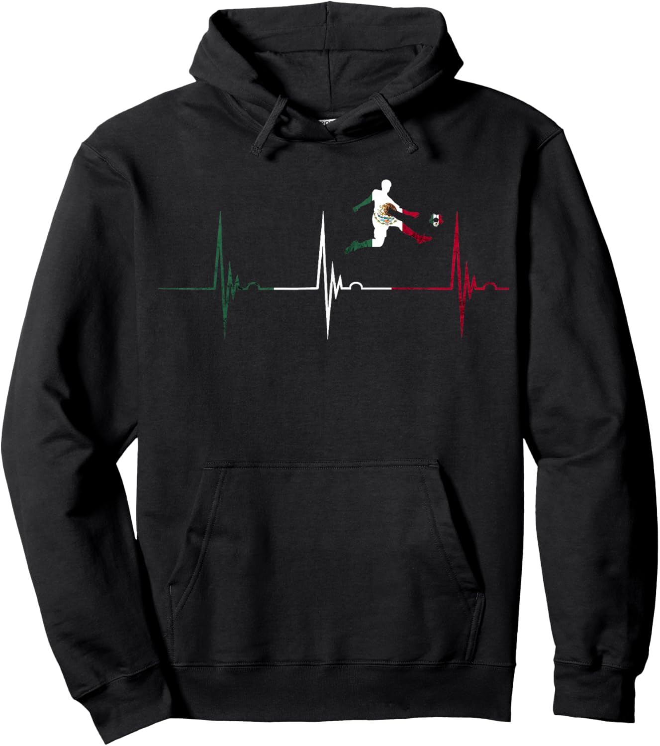 Mexican Flag Mexico Heartbeat EKG Pulse Mexico Soccer Hoodie - Hoodie | Black