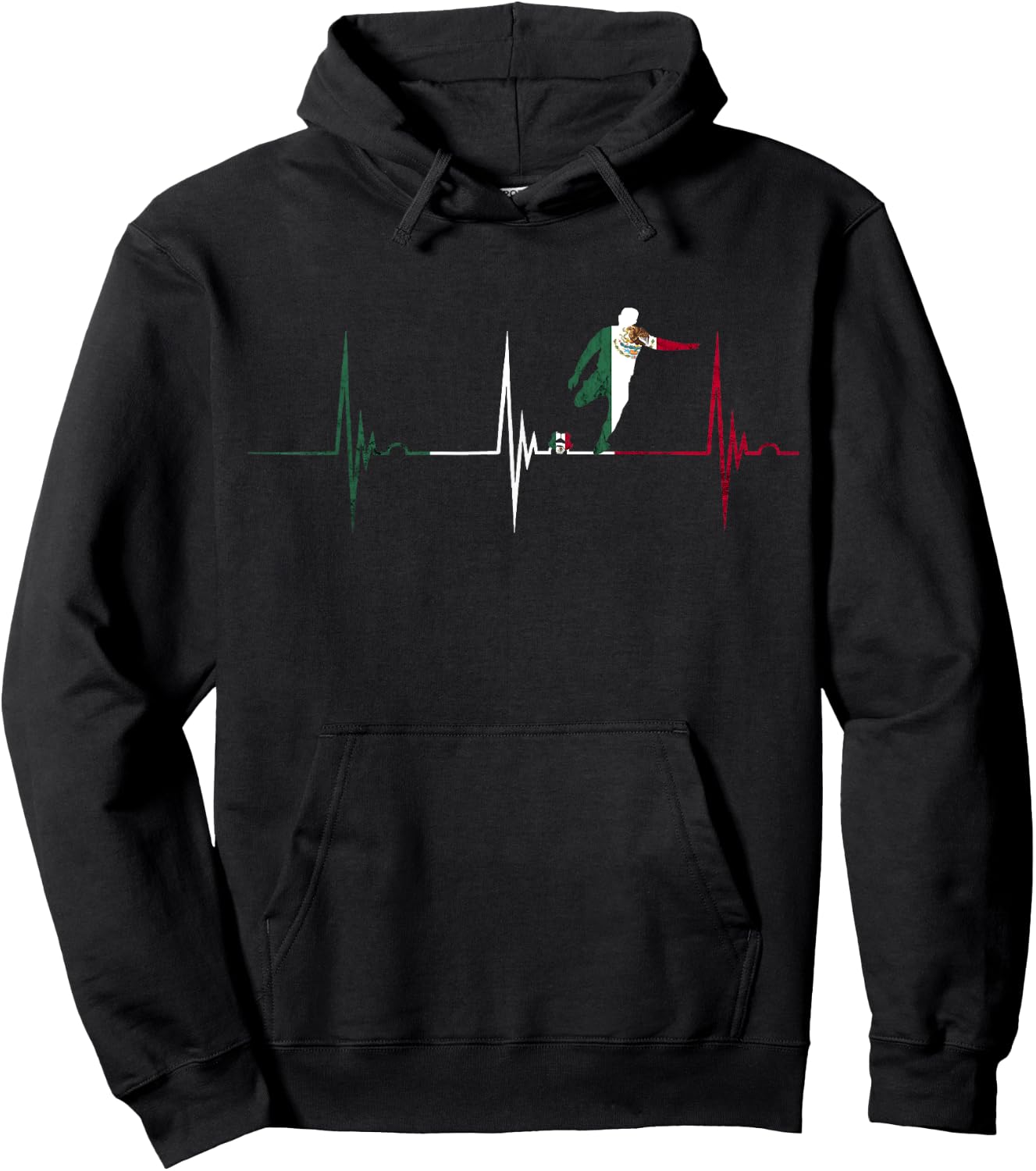 Heartbeat EKG Pulse Mexico Mexican Flag Mexican Soccer Team Hoodie - Hoodie | Black
