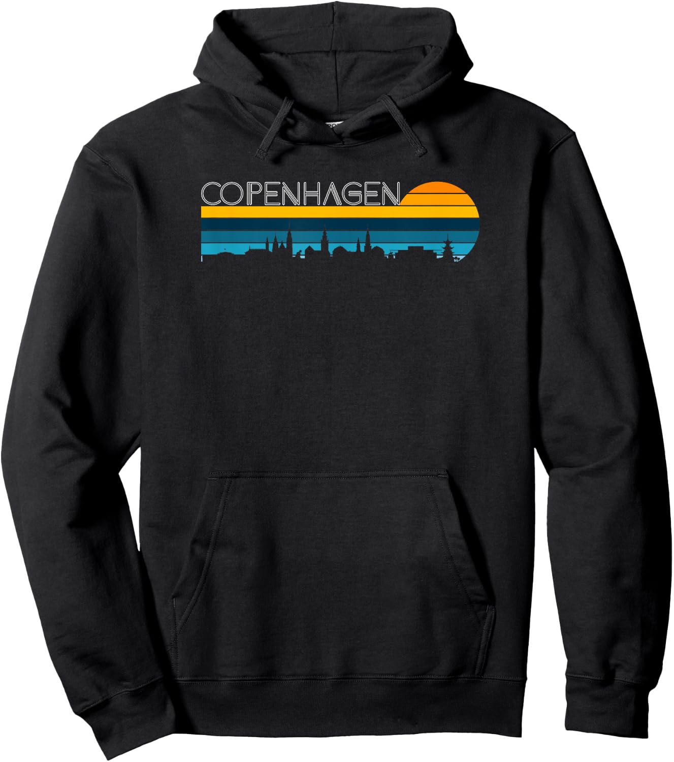 Copenhagen Skyline - Vintage Retro Sunset Kopenhagen Hoodie - Hoodie | Black