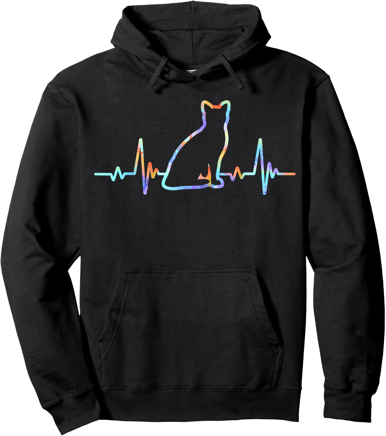 Heartbeat Cat Lover Animal Silhouette Cute Cat Hoodie - Hoodie | Black