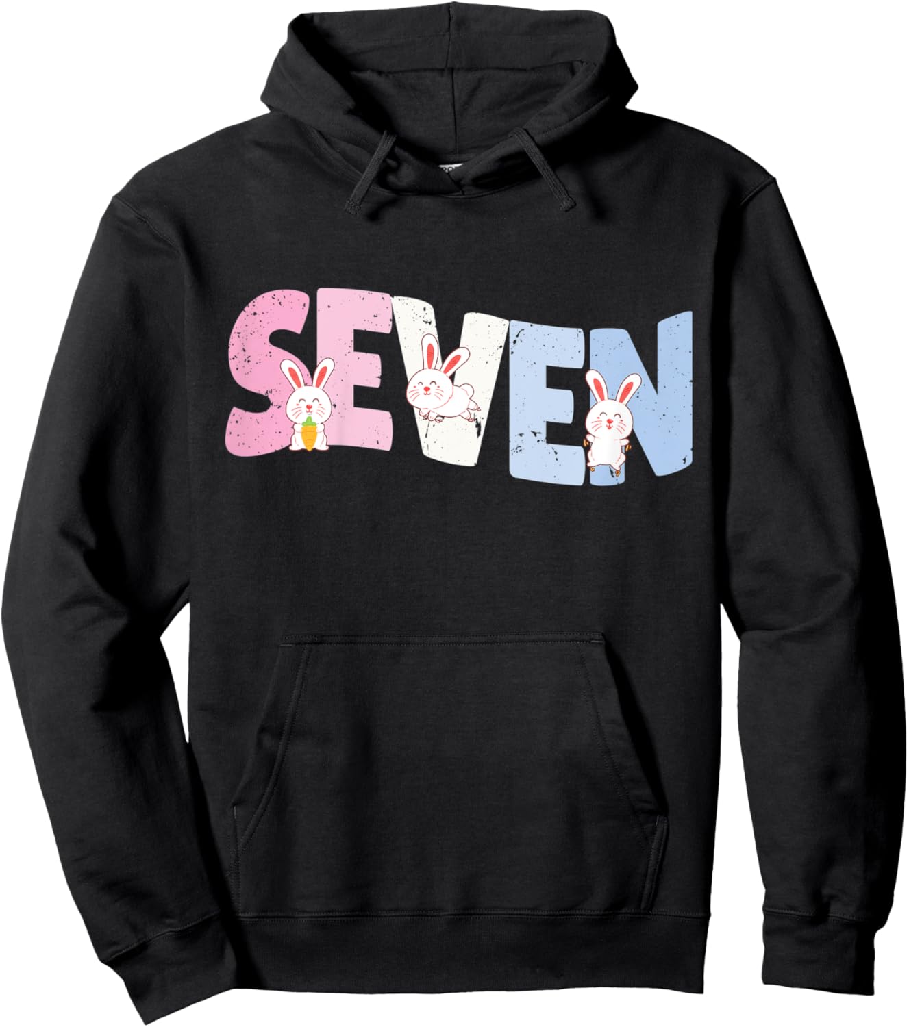 Kids 7 Year Old Cute Rabbit Birthday Girl 7th B-day Hoodie - Hoodie | Black