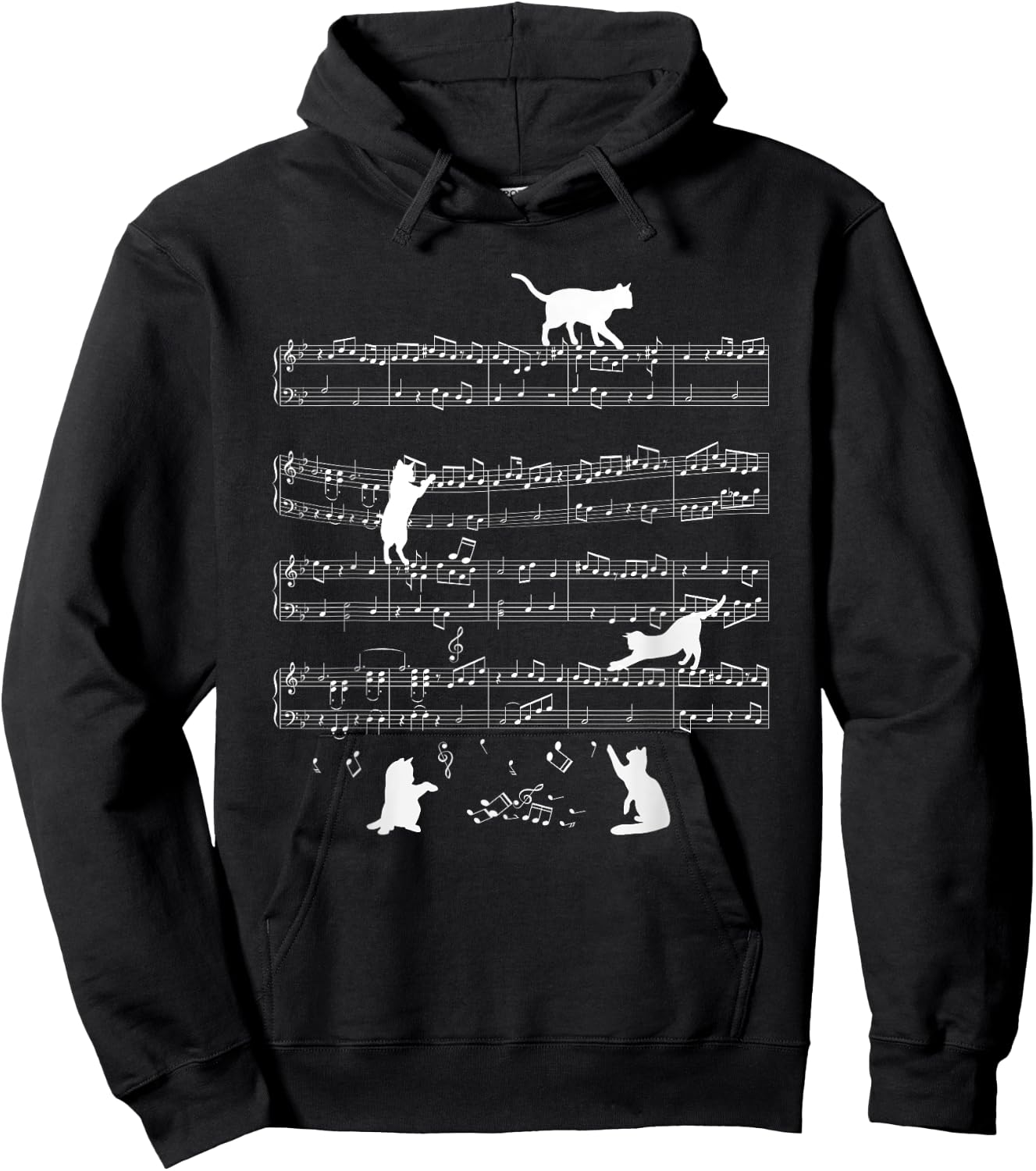 Cats Cat Music Notes Cat Lover Cat Animal Gift Hoodie - Hoodie | Black