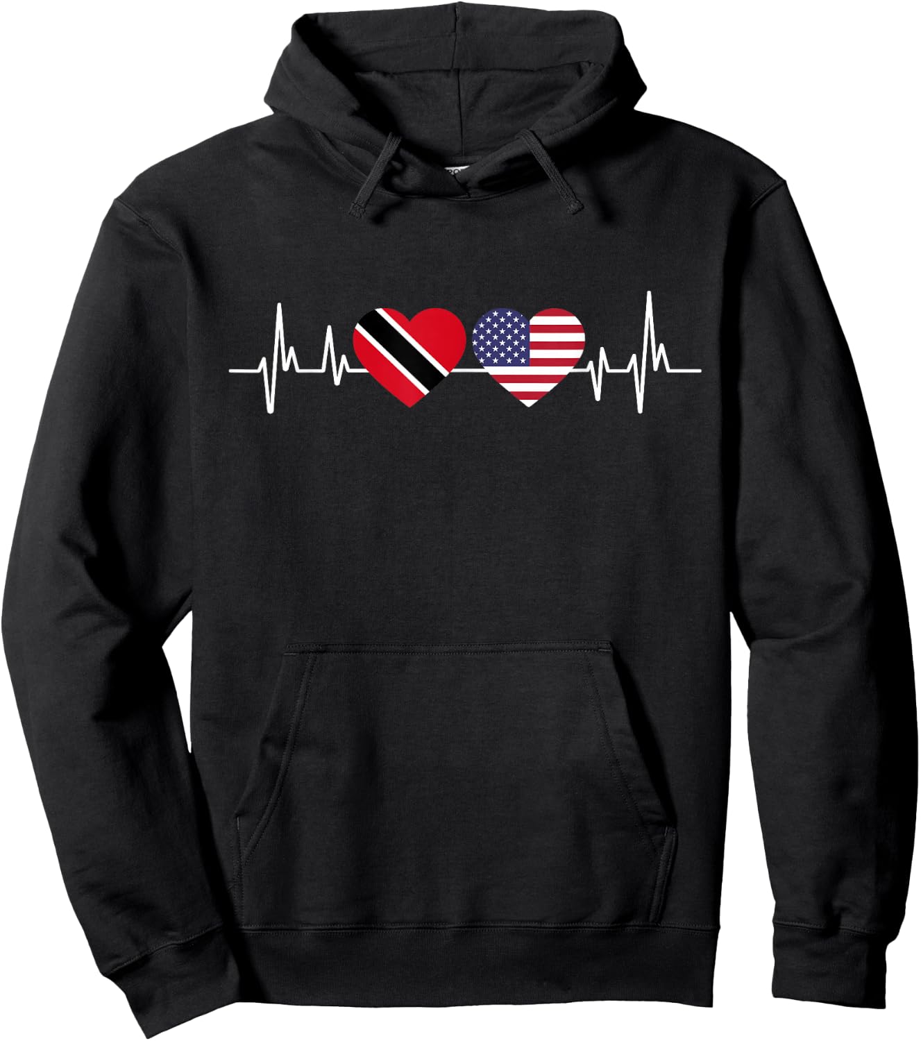 American Flag Heartbeat Trinidad And Tobago Hoodie - Hoodie | Black