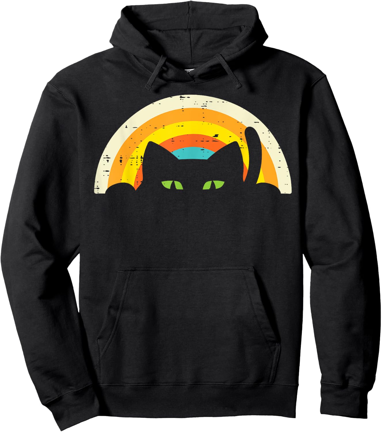 Peeping Black Cat Rainbow Vintage Halloween Men Women Kids Hoodie - Hoodie | Black