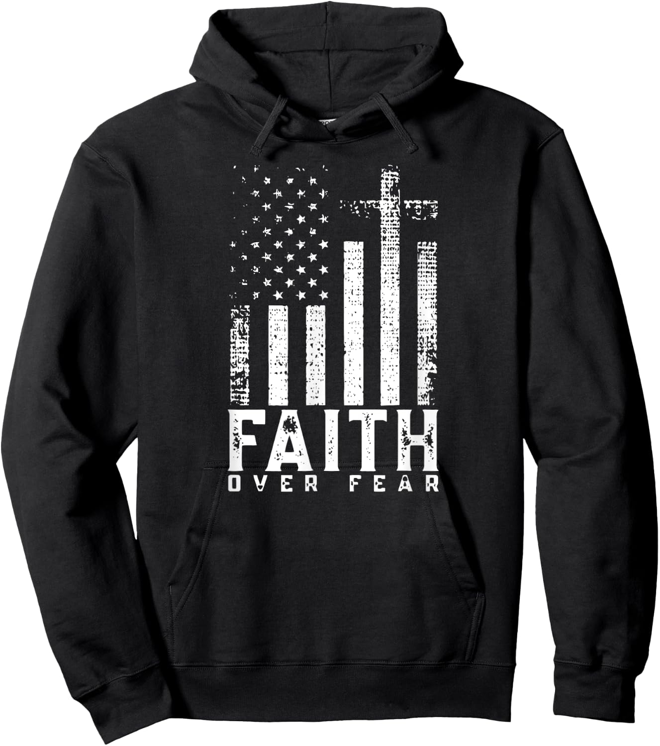 Faith Over Fears Cool Christian Cross American USA Flag Gym Men Hoodie - Hoodie | Black
