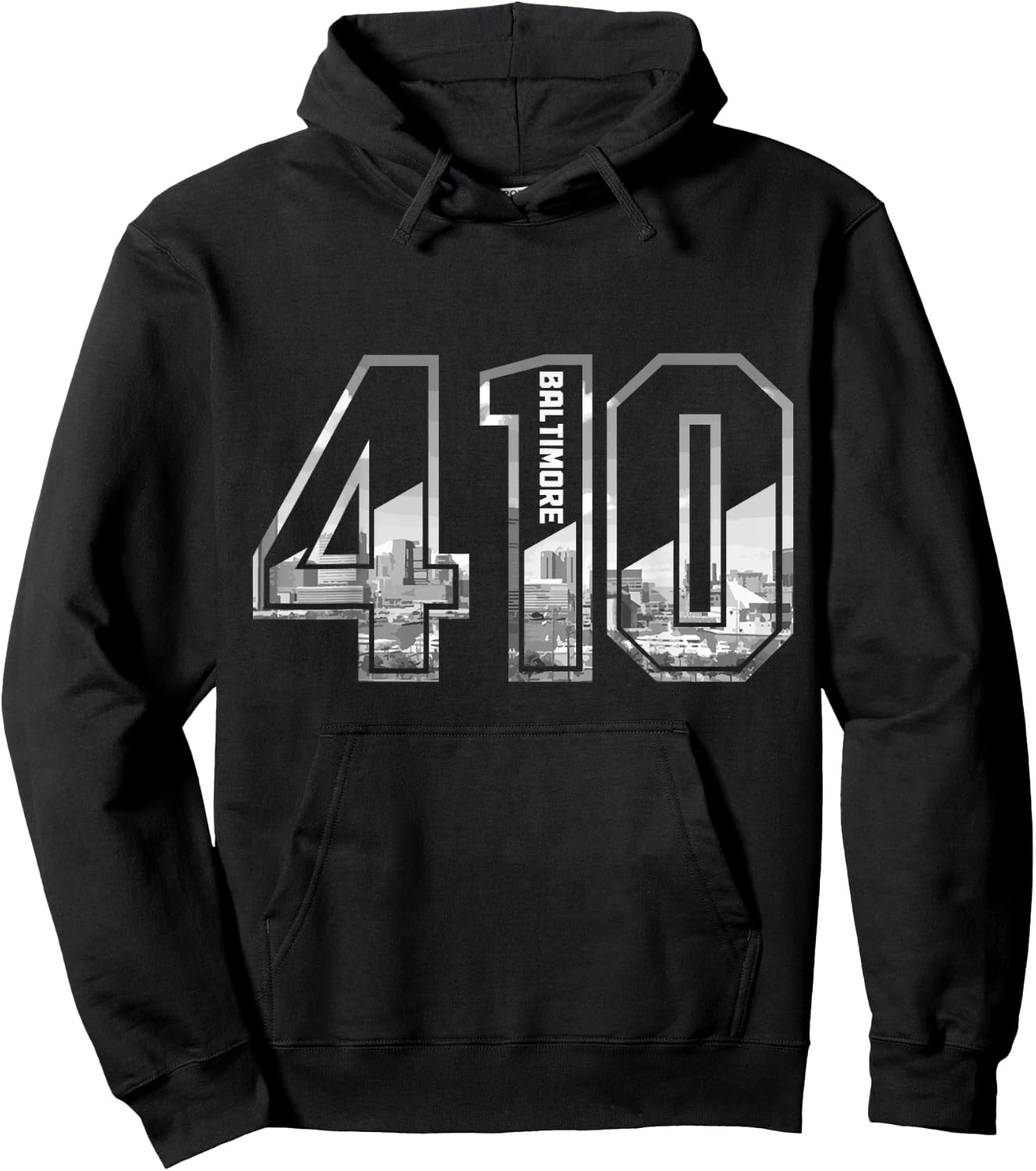 Baltimore Maryland 410 Area Code Pride Skyline Vintage Hoodie - Hoodie | Black