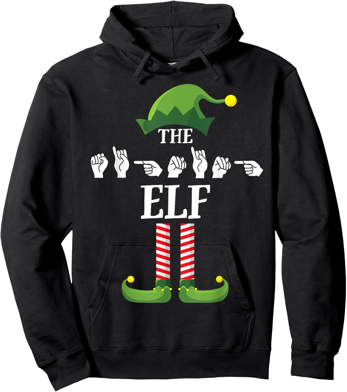 Signing Elf Matching Family Sign Language Deaf Christmas ASL Hoodie - Hoodie | Black