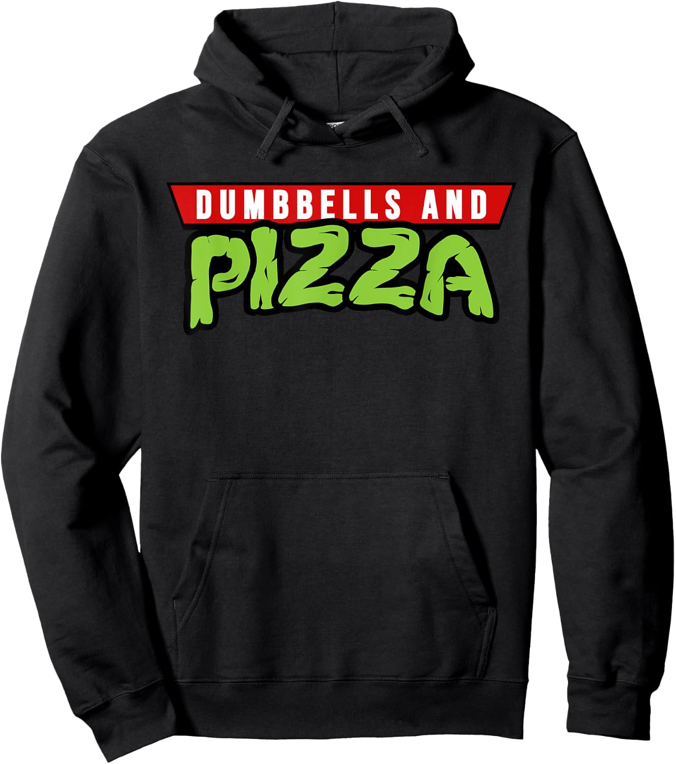 Dumbbells and Pizza Funny Cute Turtle Themed Gym and Fitness Hoodie - Hoodie | Black