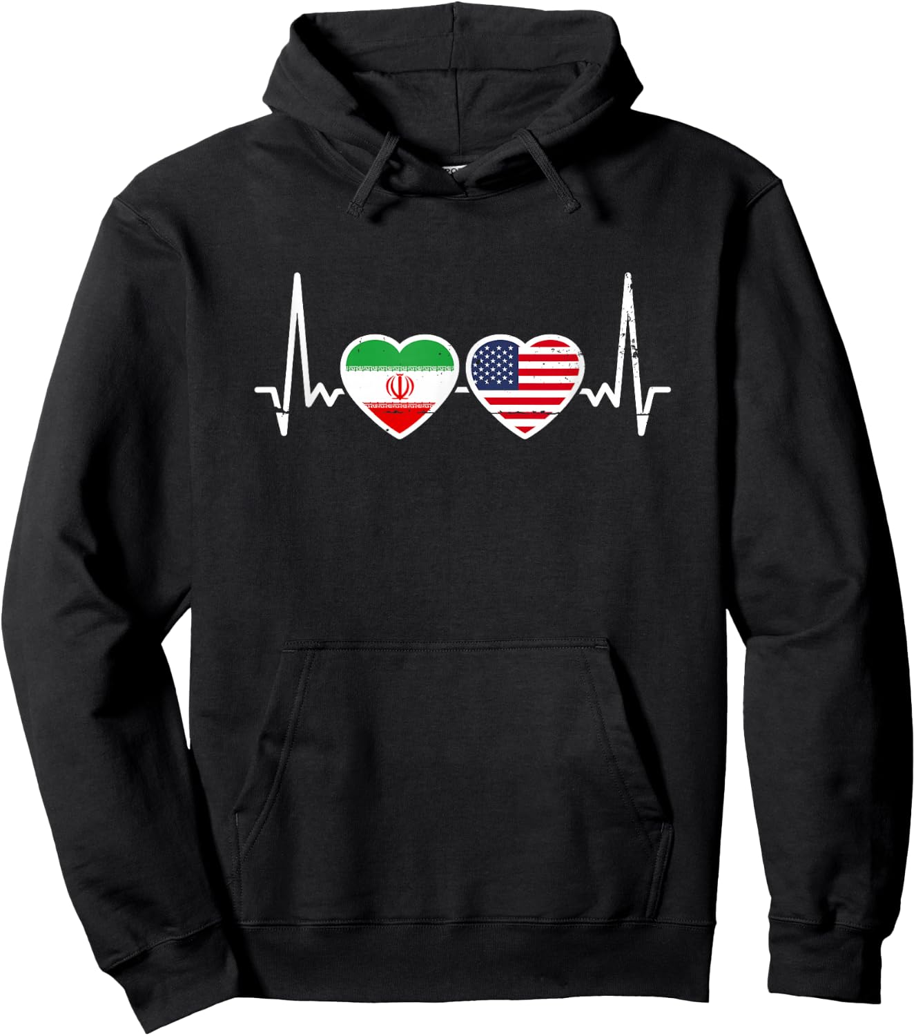 Iran USA Vintage Heartbeat Flag American Iranian Hoodie - Hoodie | Black