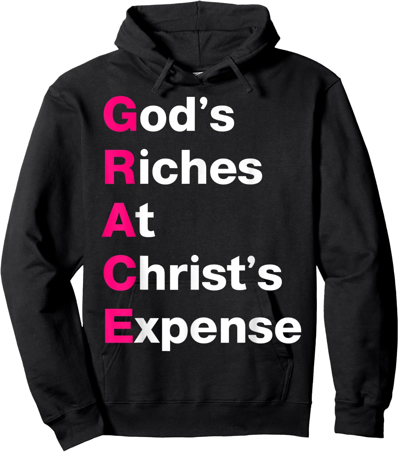 GRACE God’s Riches At Christ’s Expense Pink & White Hoodie - Hoodie | Black
