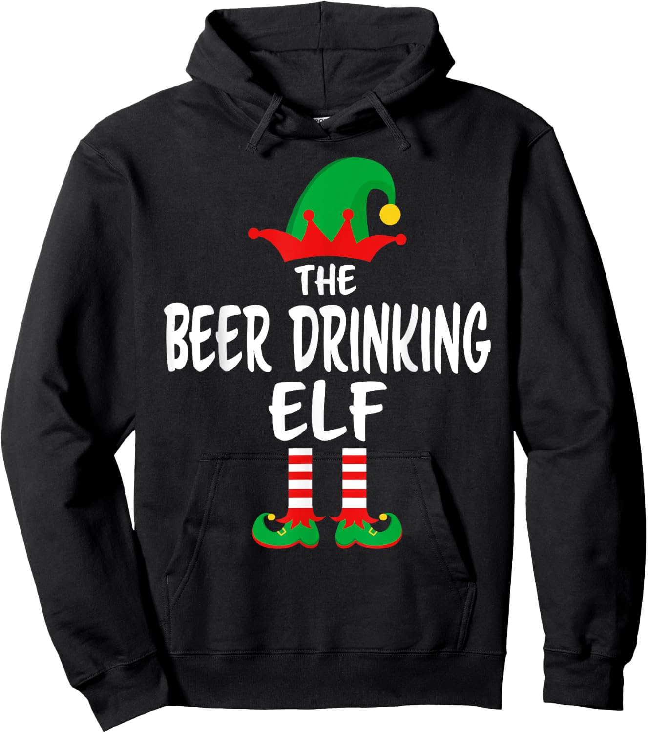 The Beer Drinking Elf Matching Family Christmas Hoodie - Hoodie | Black