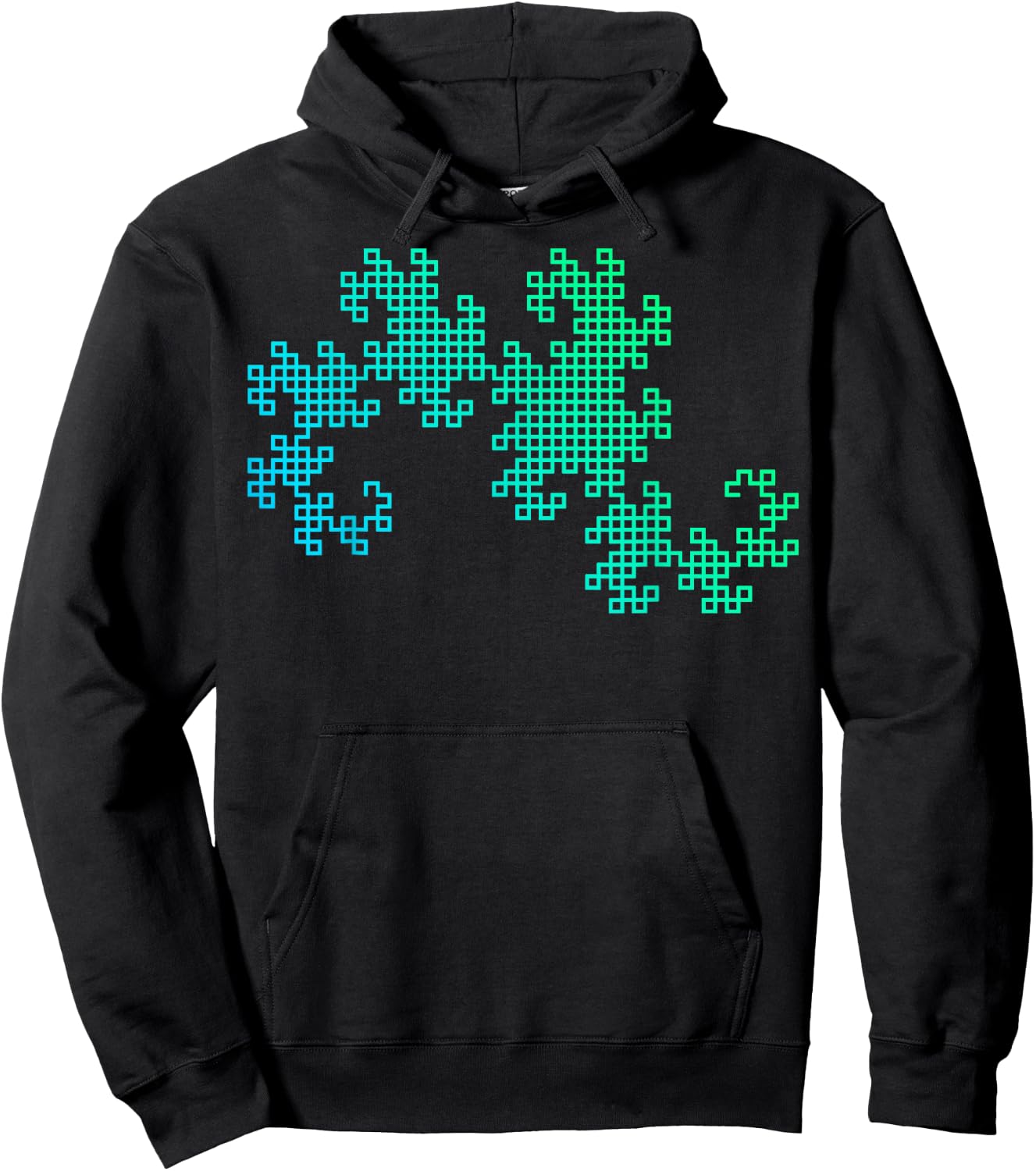 Nerdy Dragon Curve Fractal Geometry Math Teacher Blue Green Women Girls Kids Hoodie - Hoodie | Black