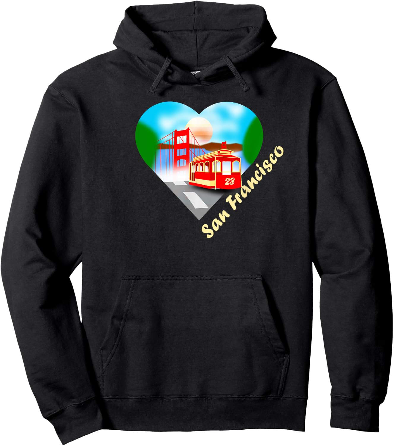 San Francisco Heart with trolley and Golden Gate Hoodie - Hoodie | Black