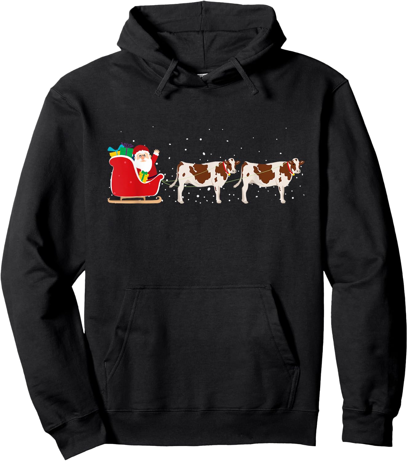 Cow Santa Christmas Sleigh - Funny Cow Xmas Hoodie - Hoodie | Black