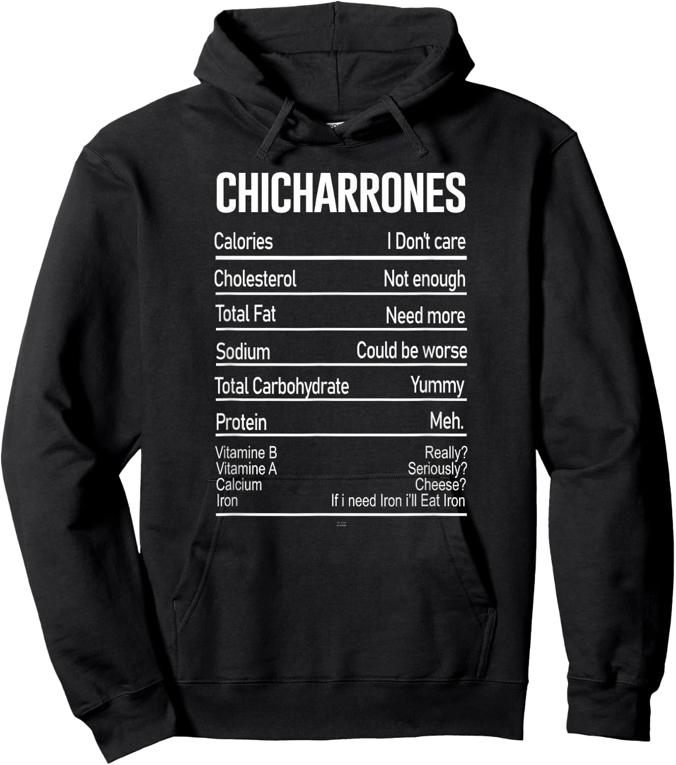Funny Chicharrones Nutrition Facts traditional Mexican Food Hoodie - Hoodie | Black