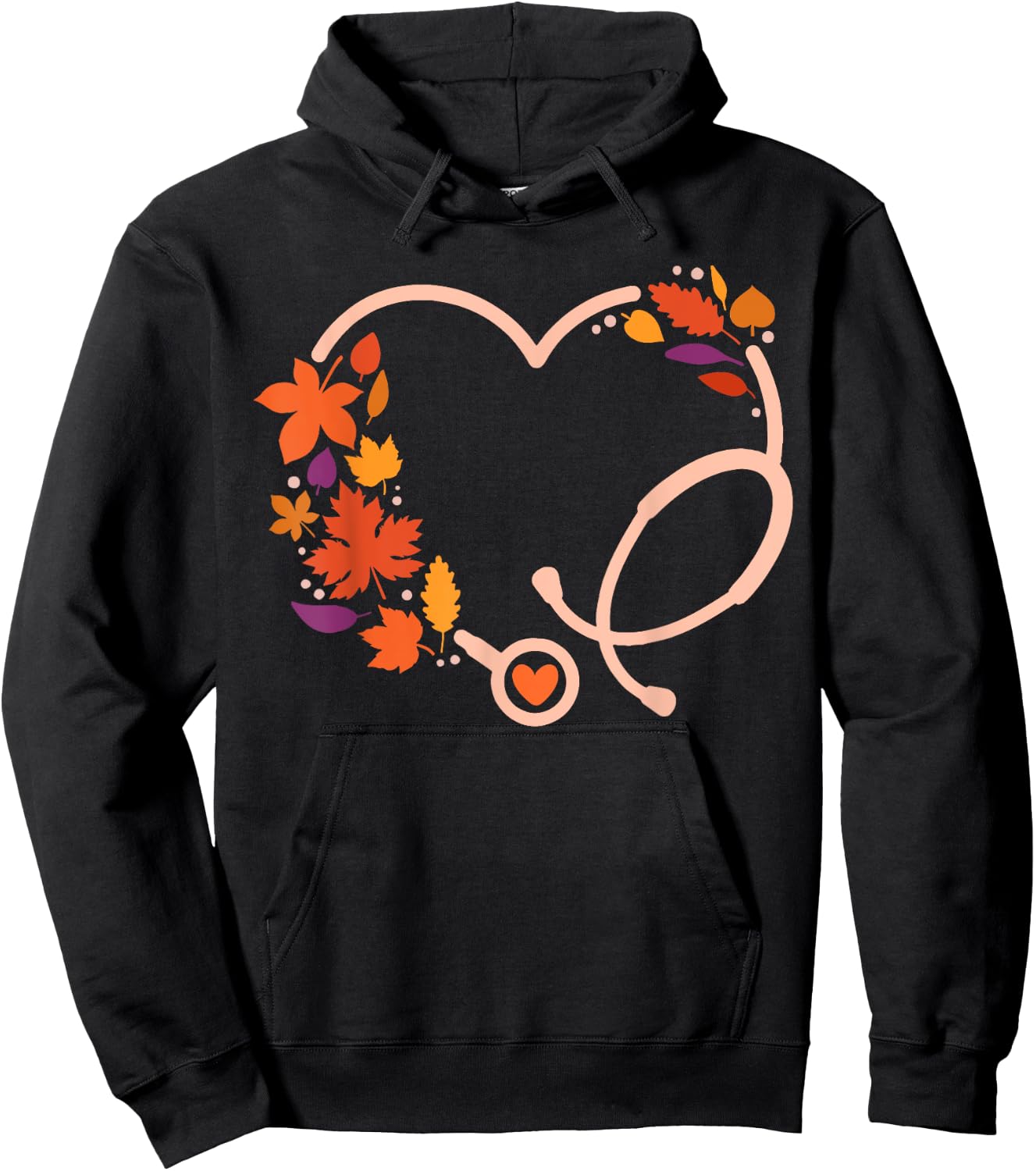 Fall Stethoscope Nurse Thanksgiving Nursing Autumn Scrub Top Hoodie - Hoodie | Black