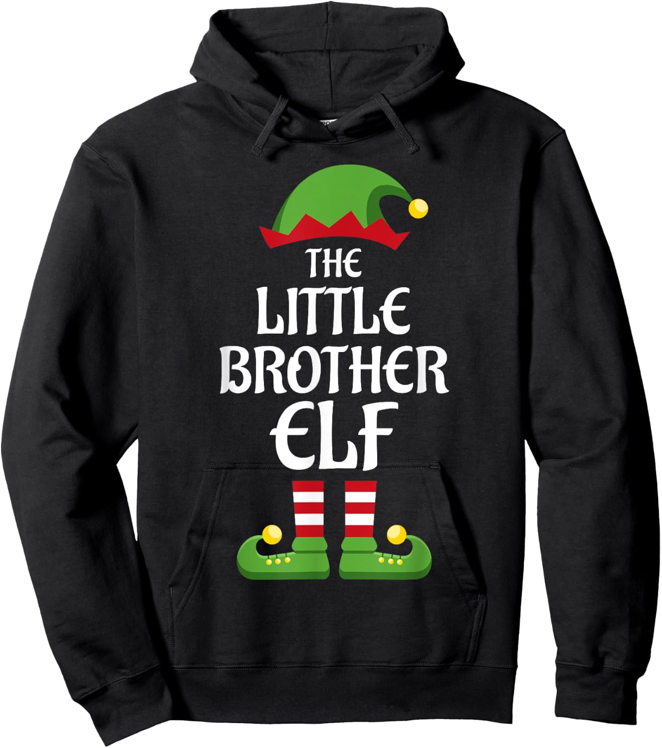 Little Brother Elf Family Matching Group Christmas Hoodie - Hoodie | Black