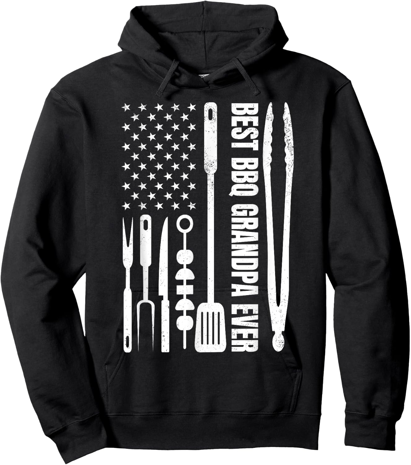 Best BBQ Grandpa Ever - Barbecue Grandpa Smoker And USA Flag Hoodie - Hoodie | Black