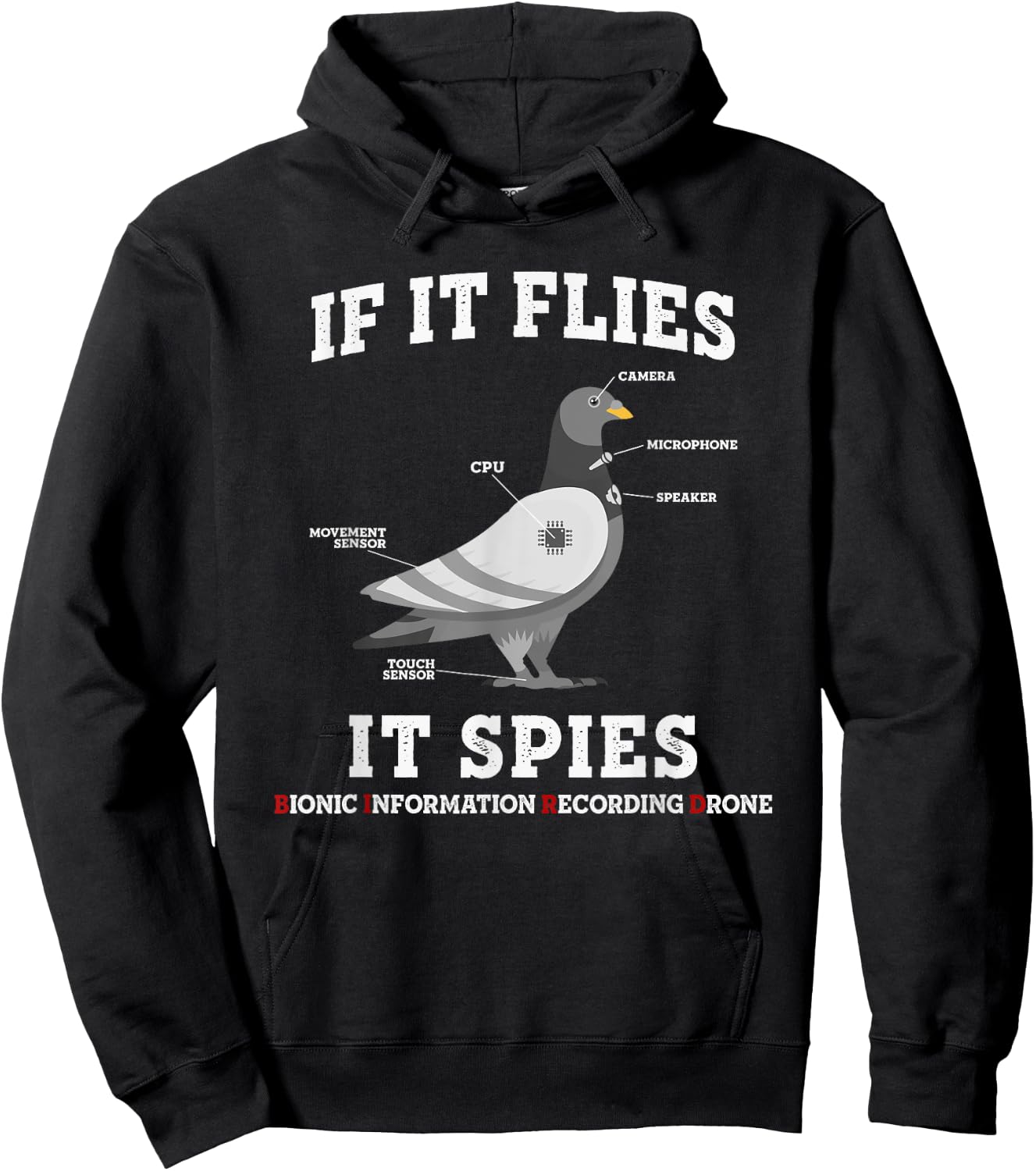 If It Flies, It Spies Birds Are Not Real Drone Anatomy Funny Hoodie - Hoodie | Black