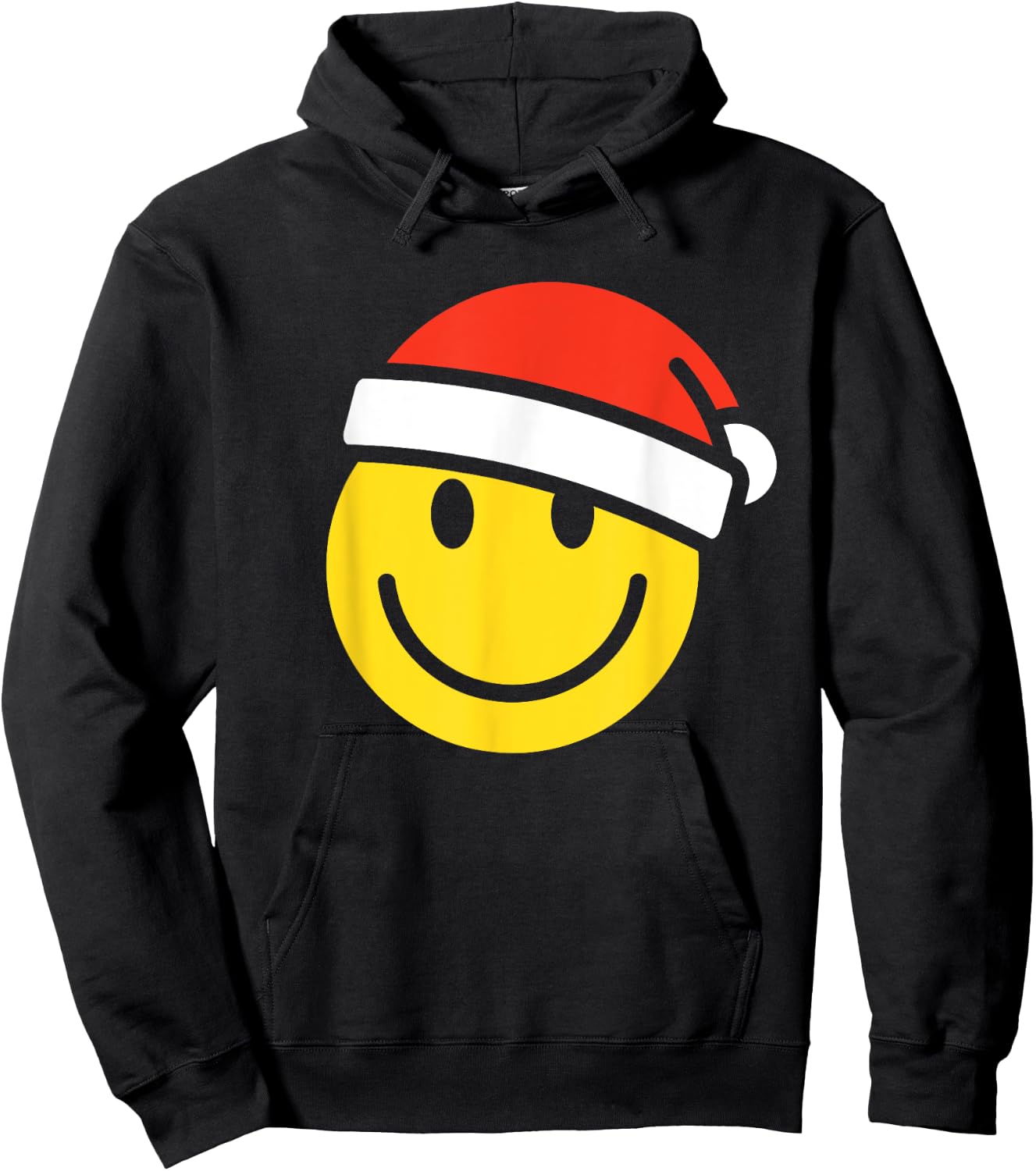 Yellow Smile Face Christmas Shirt Santa Hat Xmas Happy Face Hoodie - Hoodie | Black