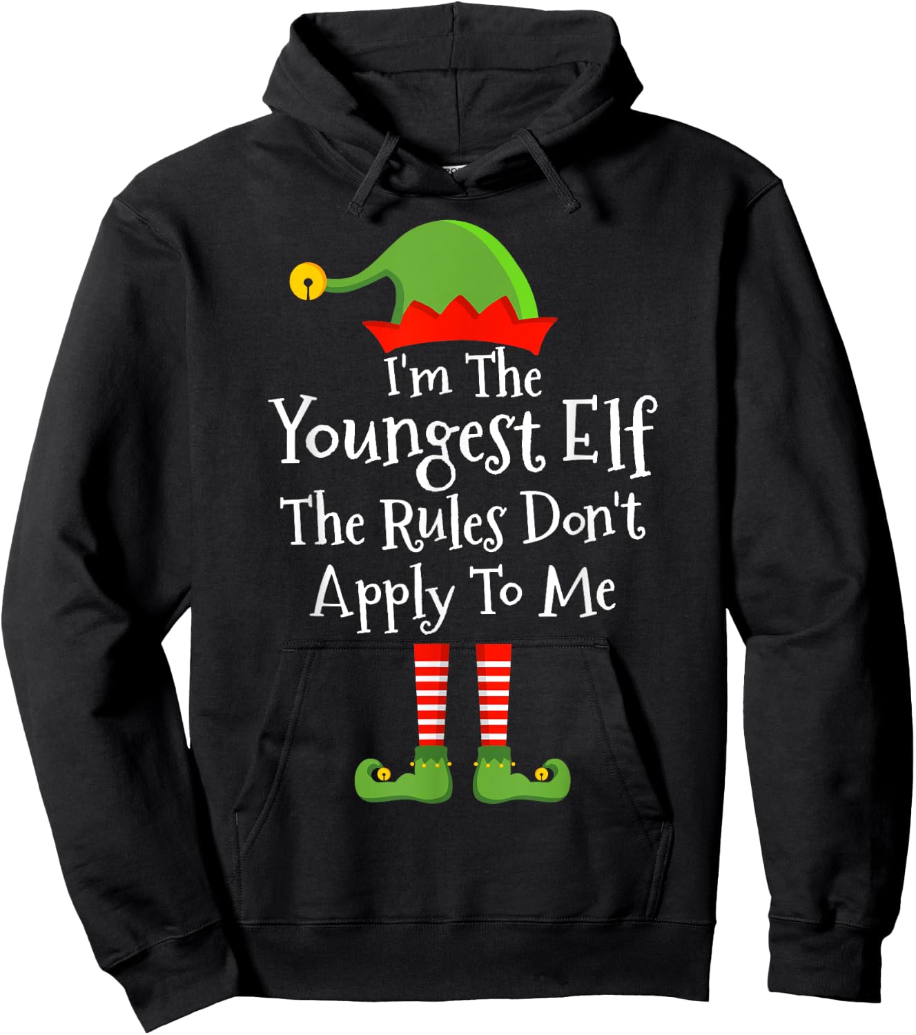 Youngest elf Rules Don't Apply Christmas Matching Family Hoodie - Hoodie | Black