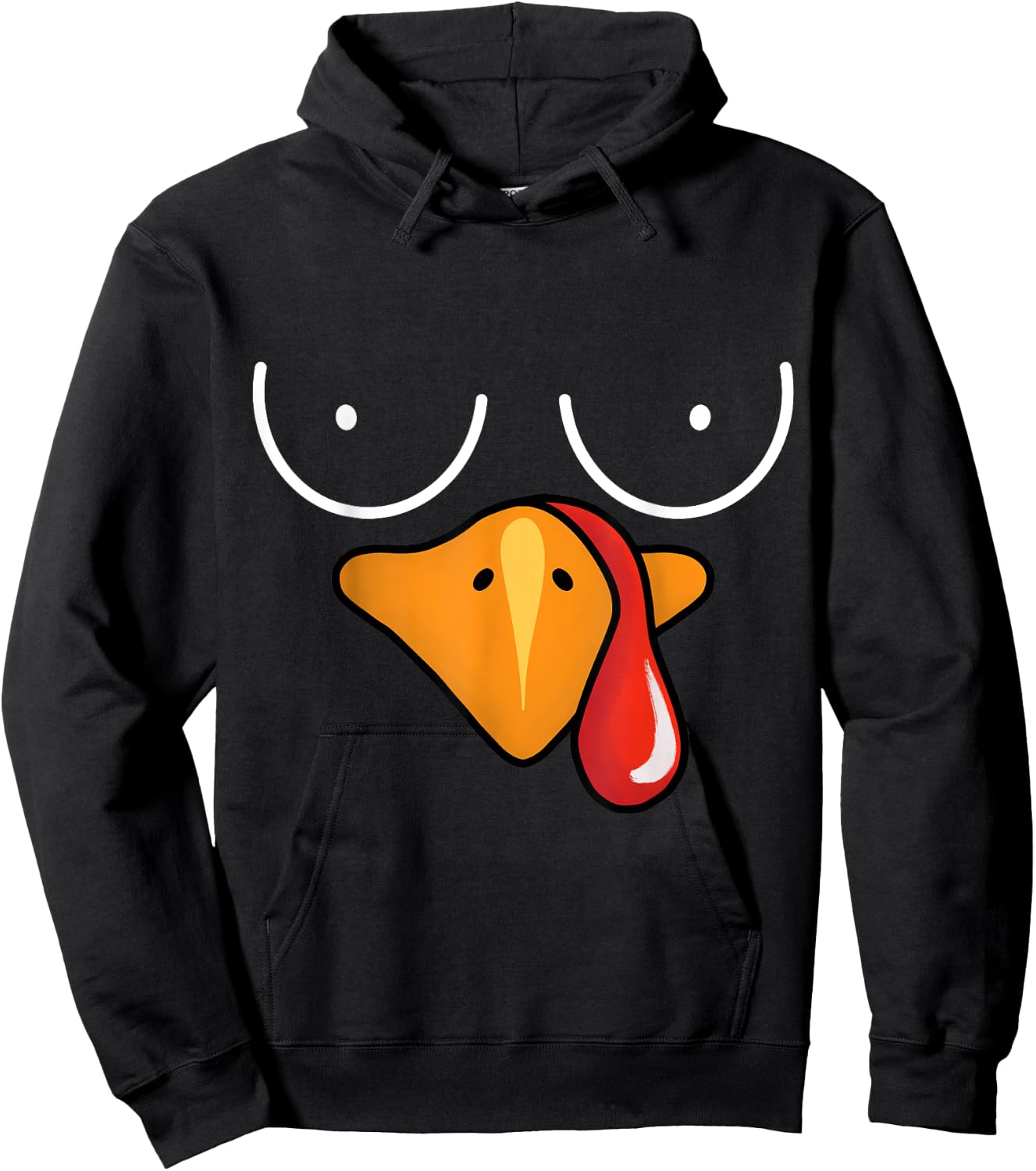 Coolest Turkey Face Funny Thanksgiving Day Boobs Hoodie - Hoodie | Black