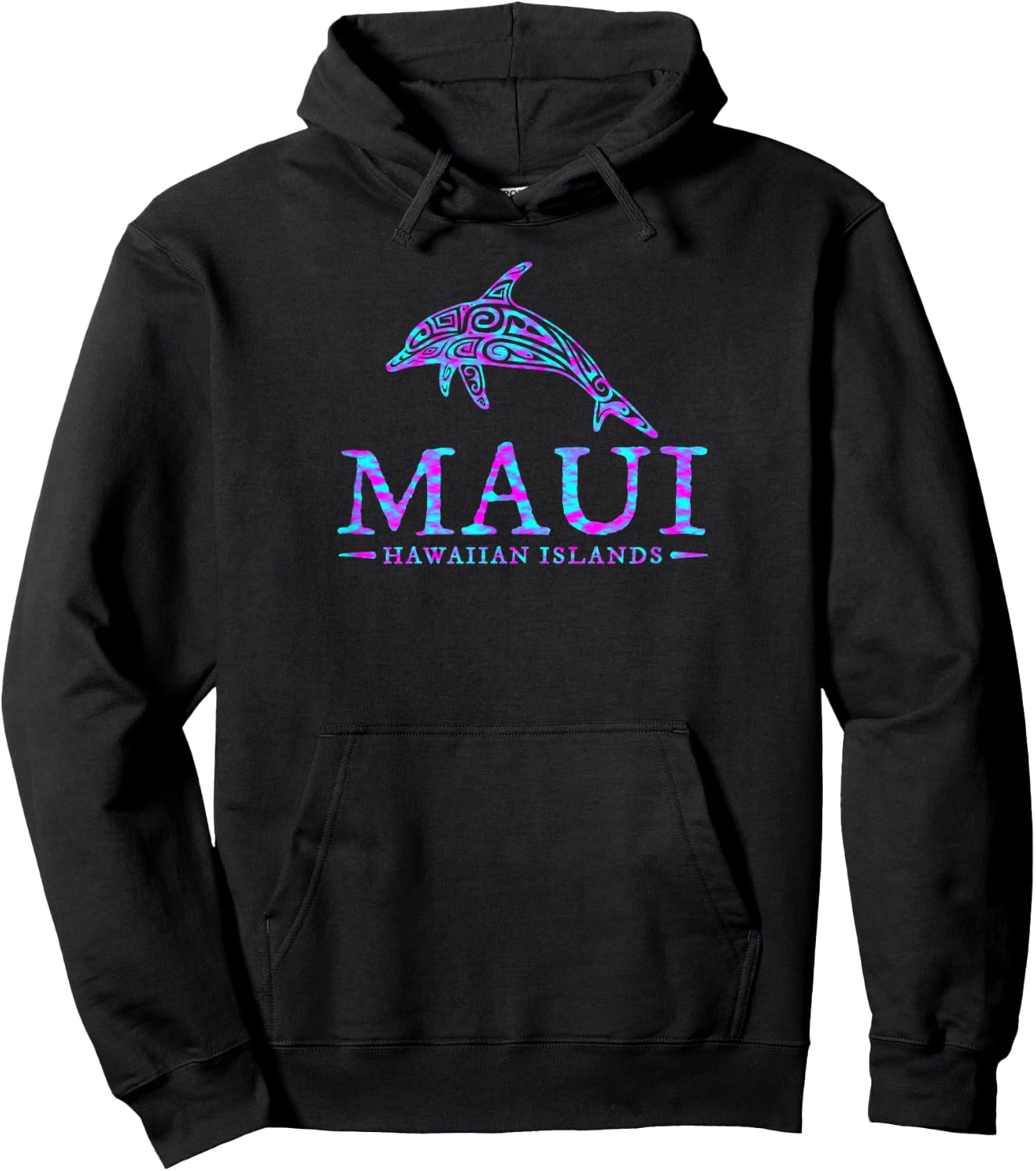 Maui Hawaii Dolphin Retro Kids Vacation Souvenir Hoodie - Hoodie | Black