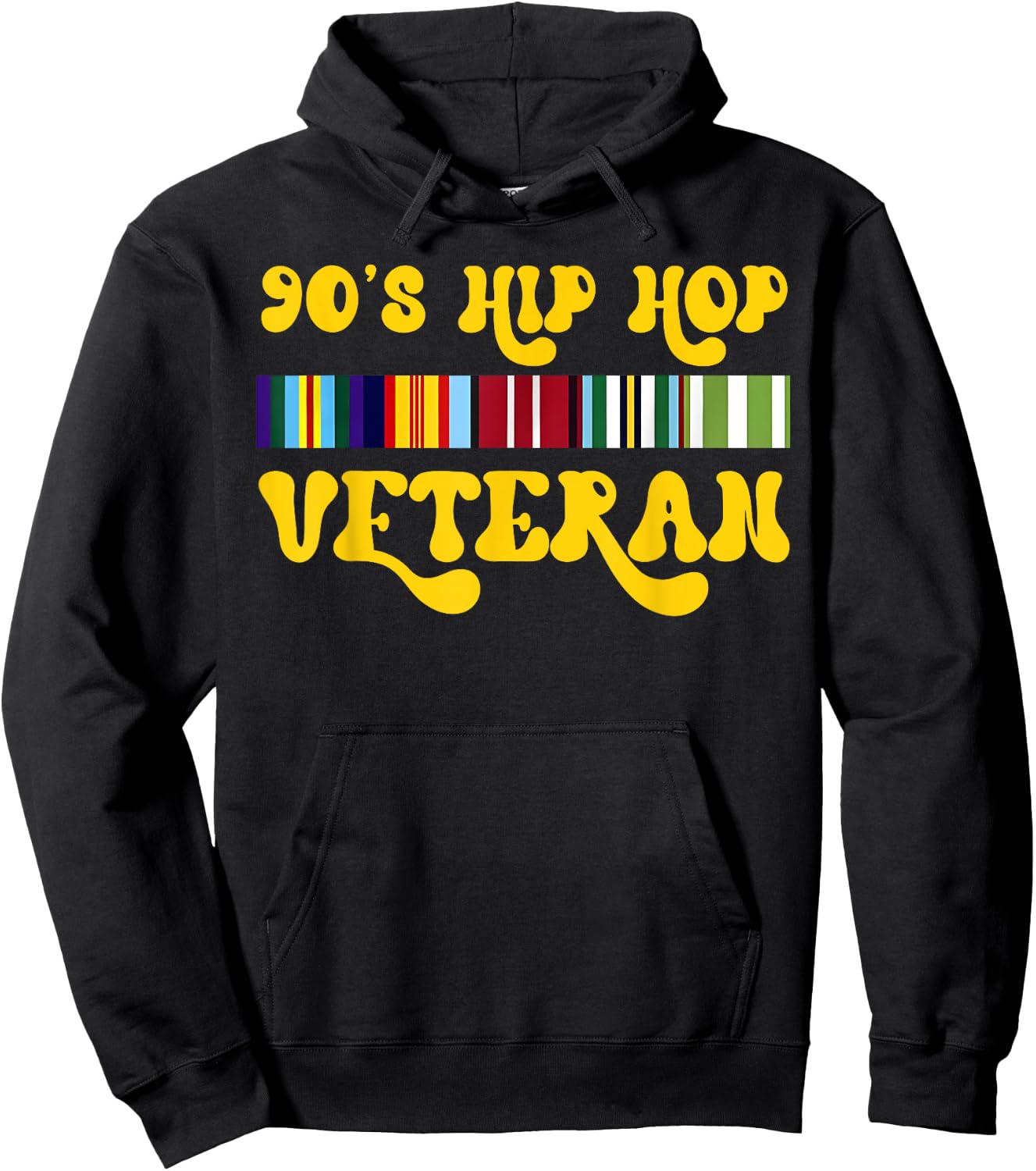 Retro Groovy 90s Hip Hop Music Veteran Vintage Old Army Hoodie - Hoodie | Black