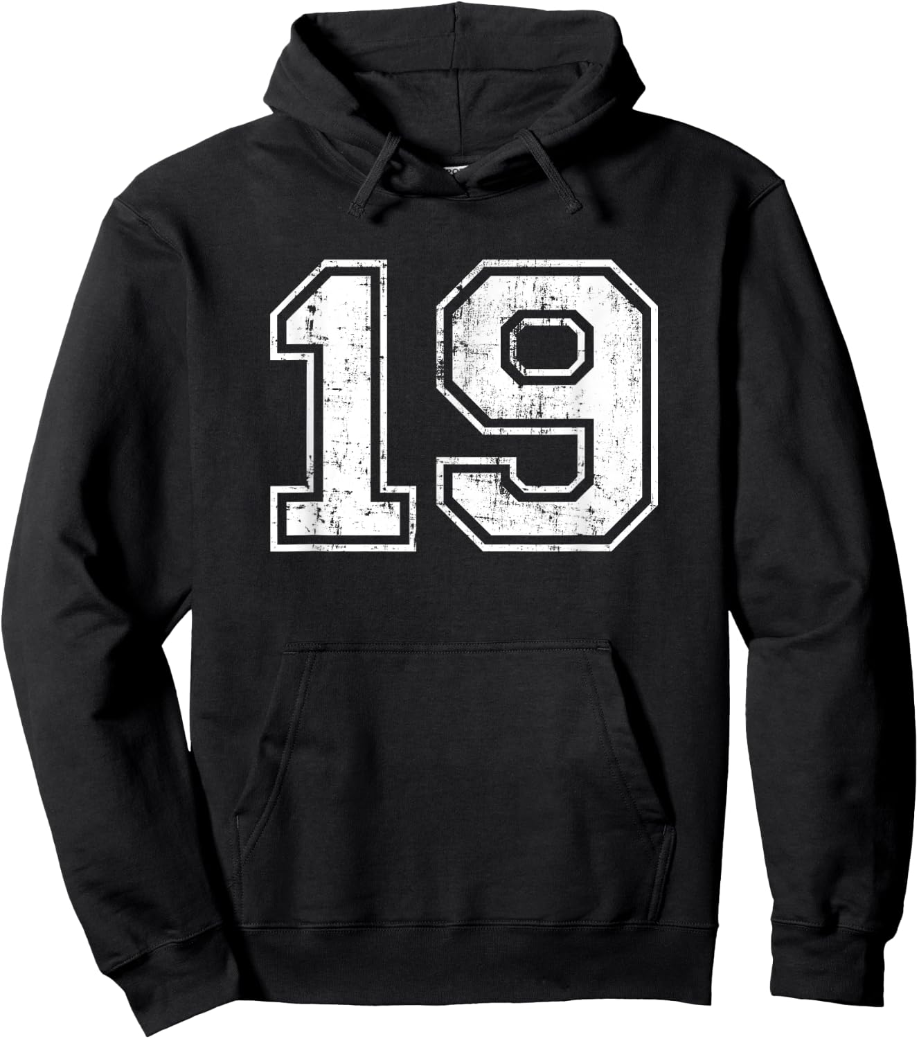 Number 19 Varsity Distressed Vintage Sports Team Practice Hoodie - Hoodie | Black