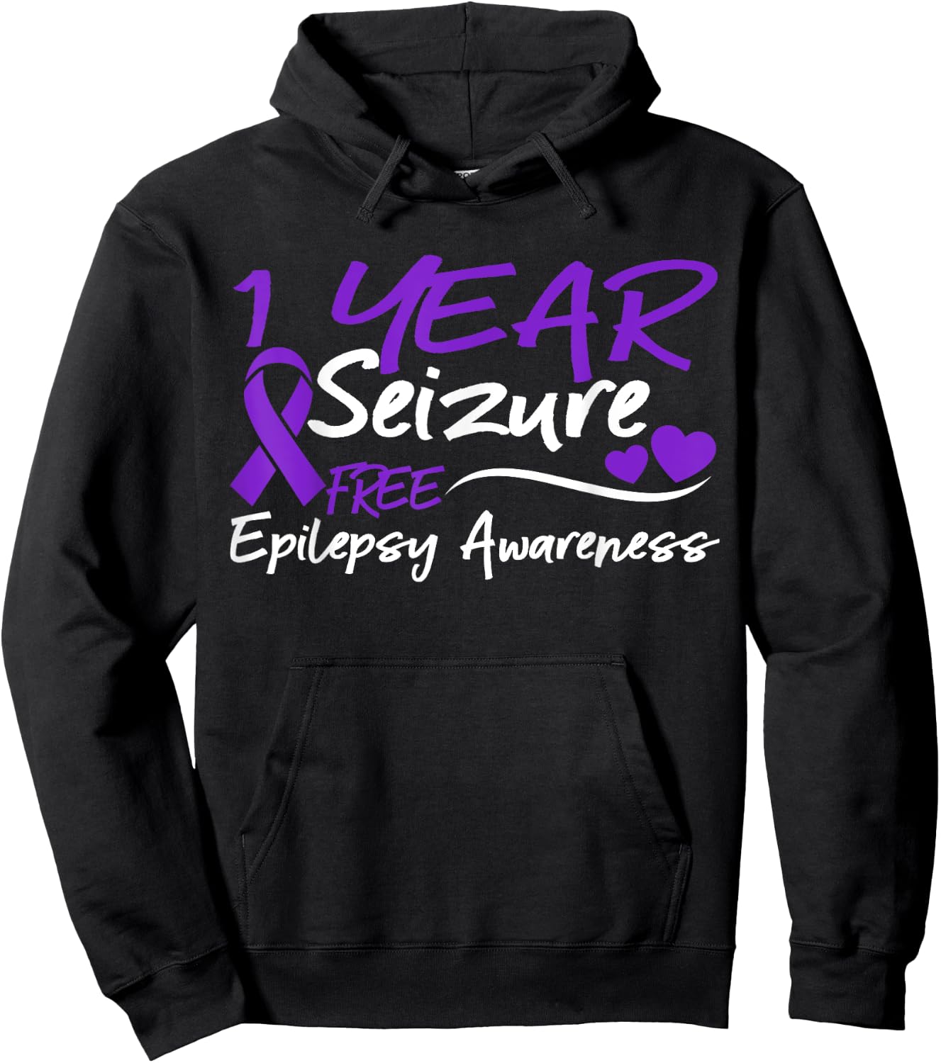 1 Year Seizure Free Epilepsy Awareness Month Purple Ribbon Hoodie - Hoodie | Black
