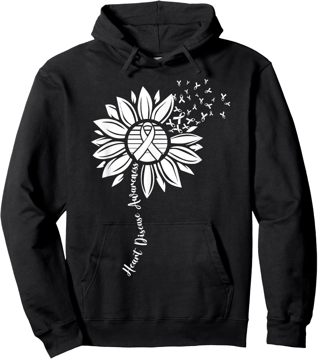 Heart Disease Awareness Month Sunflower Ribbon Hoodie - Hoodie | Black