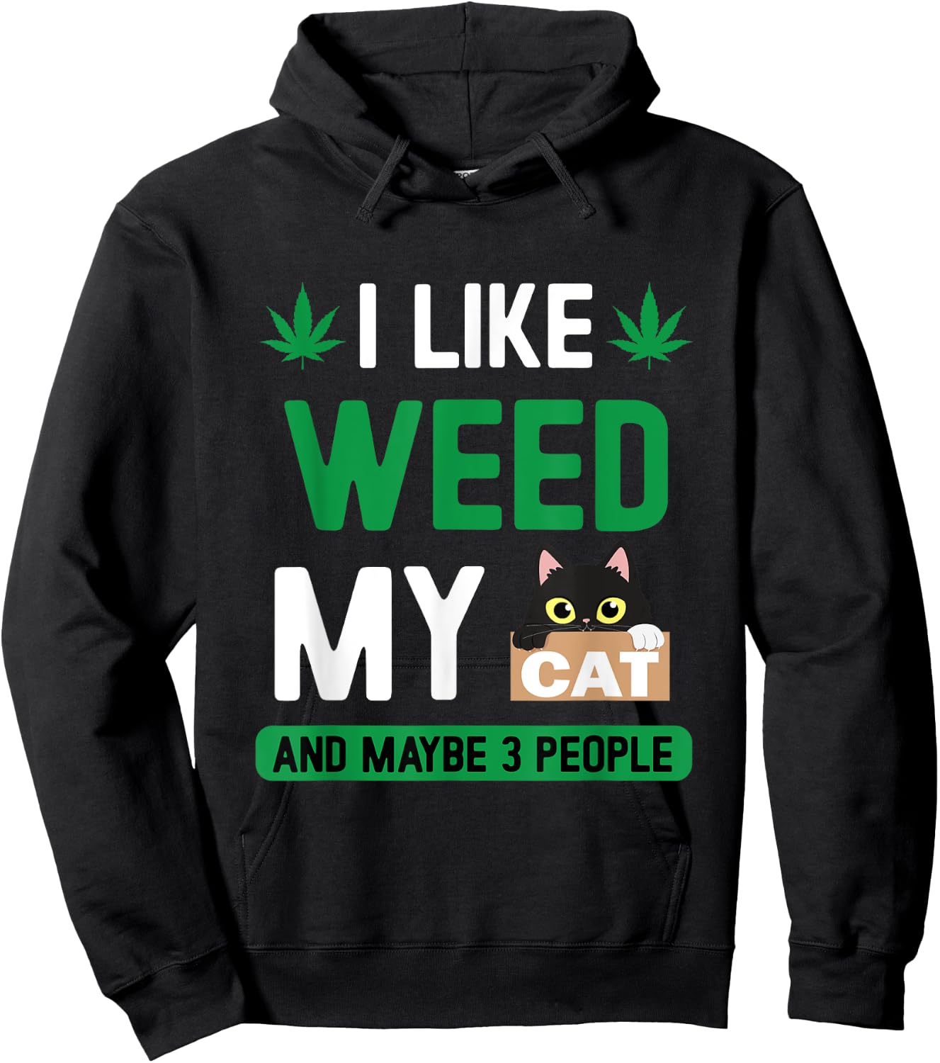 I Like Weed My Cat Maybe 3 People Fun Cannabis Stoner Gifts Hoodie - Hoodie | Black
