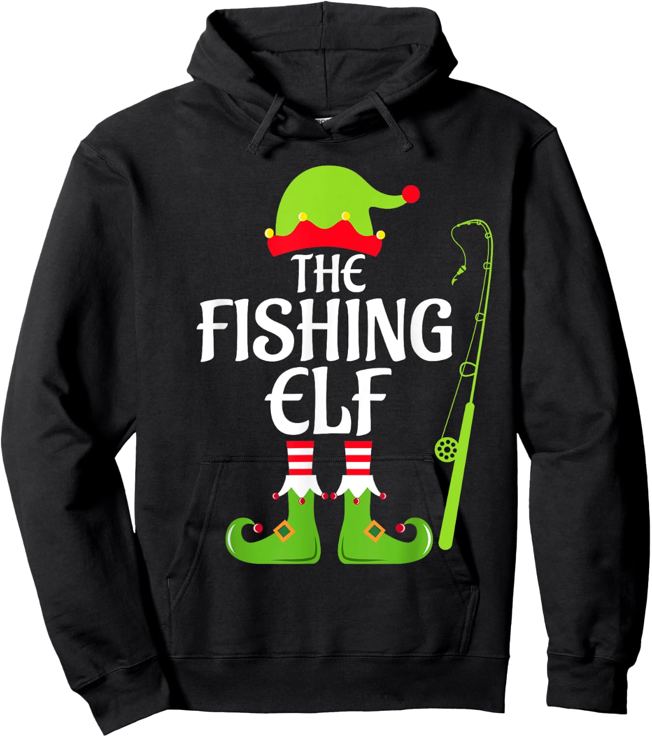 Fishing Elf Matching Family Group Christmas Party Xmas Funny Hoodie - Hoodie | Black