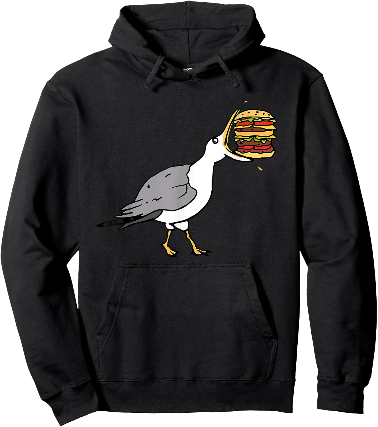 Funny Animal Bird Seagull with Burger Hungry Food Art Hoodie - Hoodie | Black