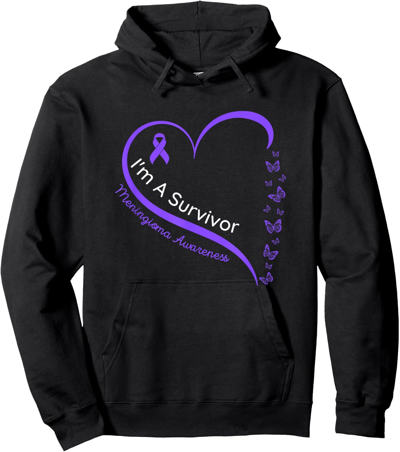 Meningioma Awareness, Brain Tumor, Purple Ribbon Hoodie - Hoodie | Black