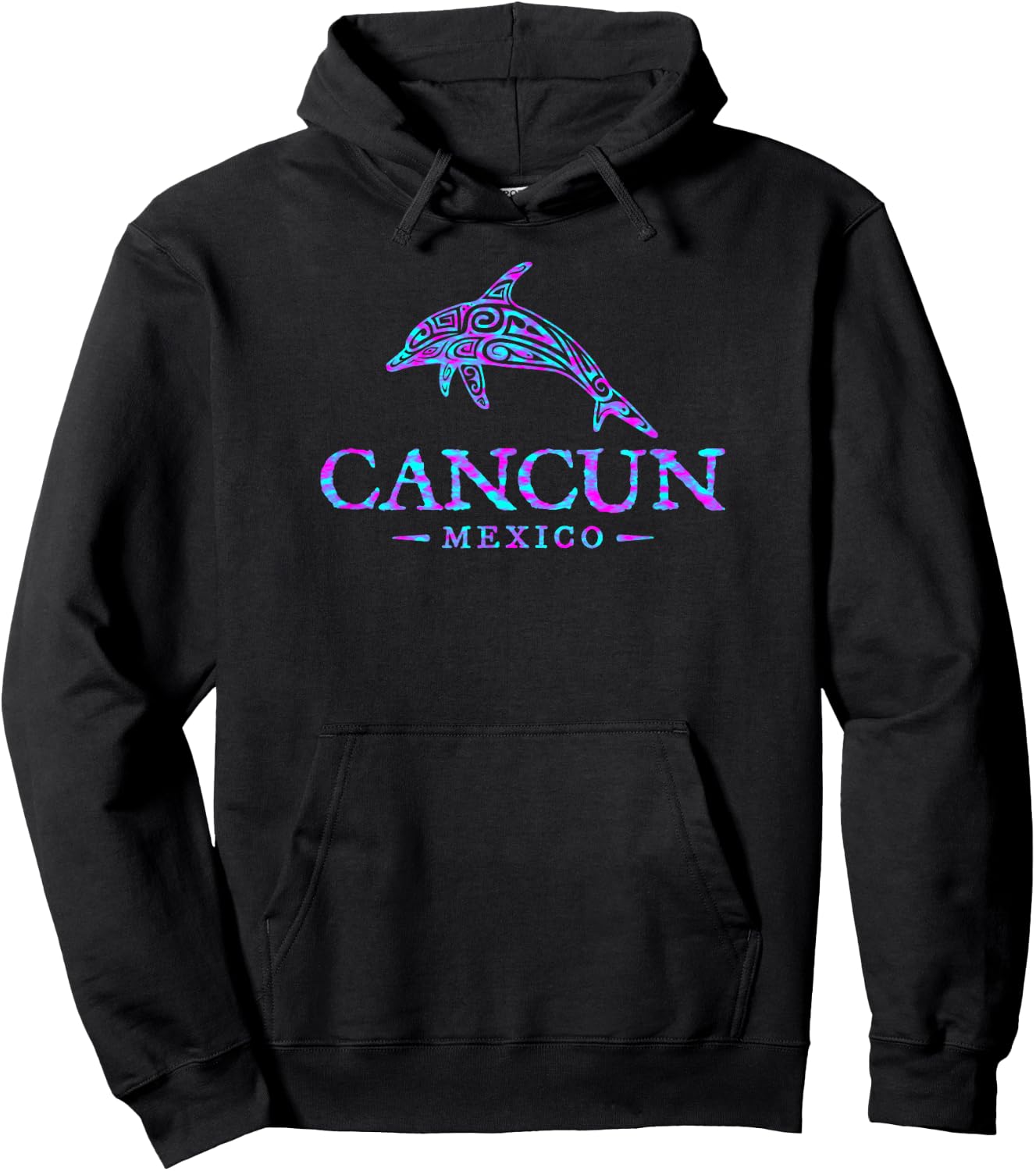 Cancun Mexico Retro Dolphin Boys Girls Souvenir Hoodie - Hoodie | Black