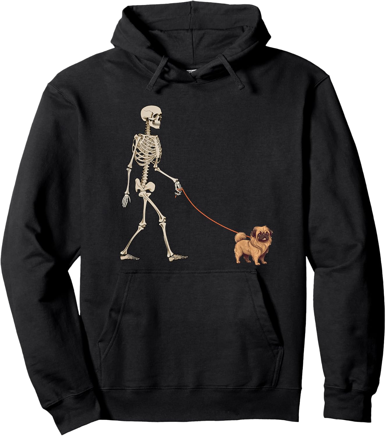 Funny Pekingese Skeleton Dog Walking Halloween Dog Hoodie - Hoodie | Black