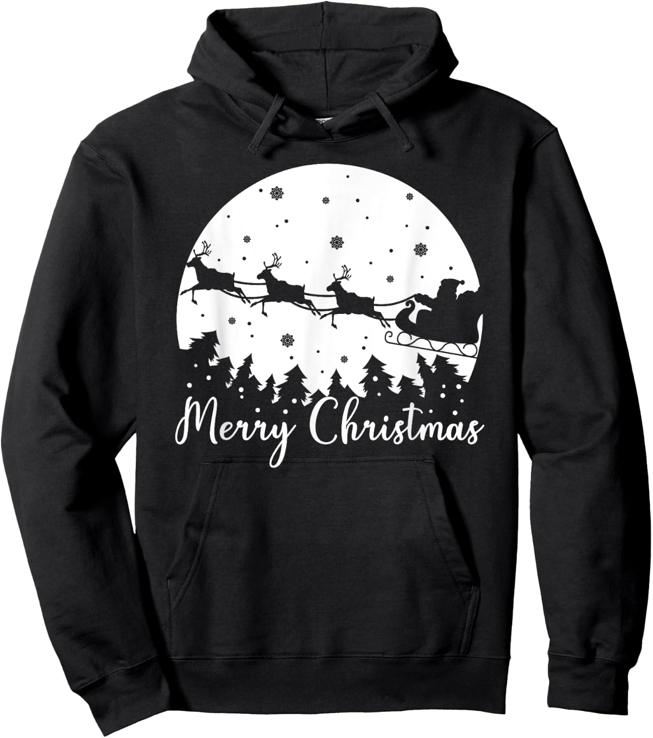 Merry Christmas, Men Women Kids, Santa Sleigh Reindeer Hoodie - Hoodie | Black