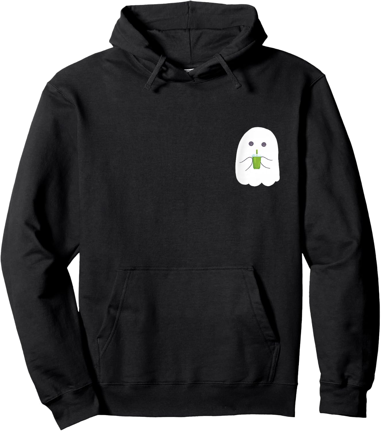 Halloween Cute Little Ghost drinking green Matcha Tea Hoodie - Hoodie | Black