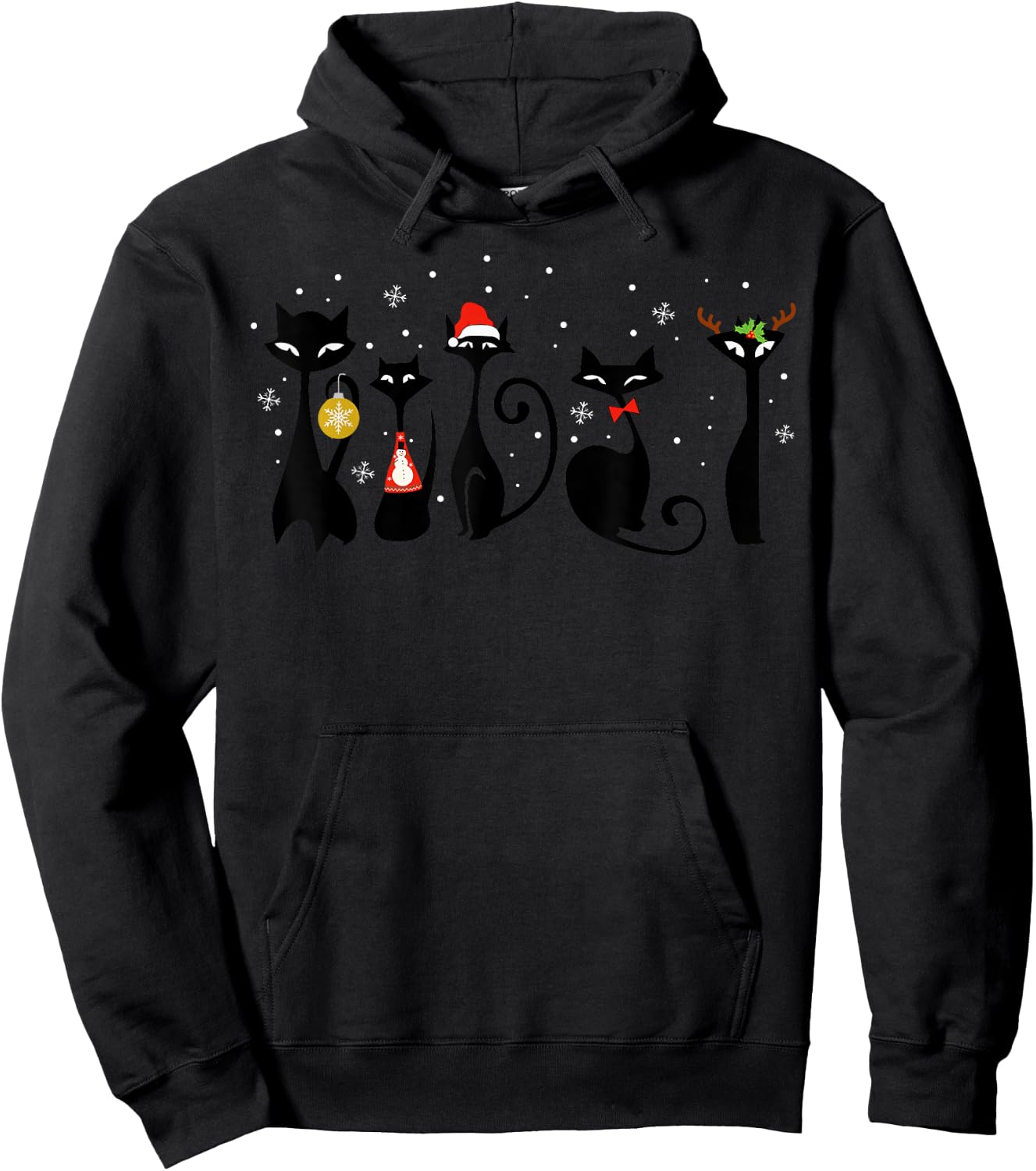 Mid Century Modern Look Cats Christmas Retro 50s 60s Xmas Hoodie - Hoodie | Black