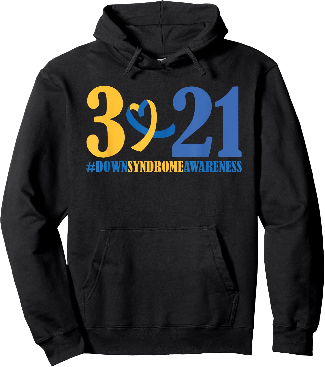 Blue Yellow Heart 21 World Down Syndrome Awareness Day 3 21 Hoodie - Hoodie | Black