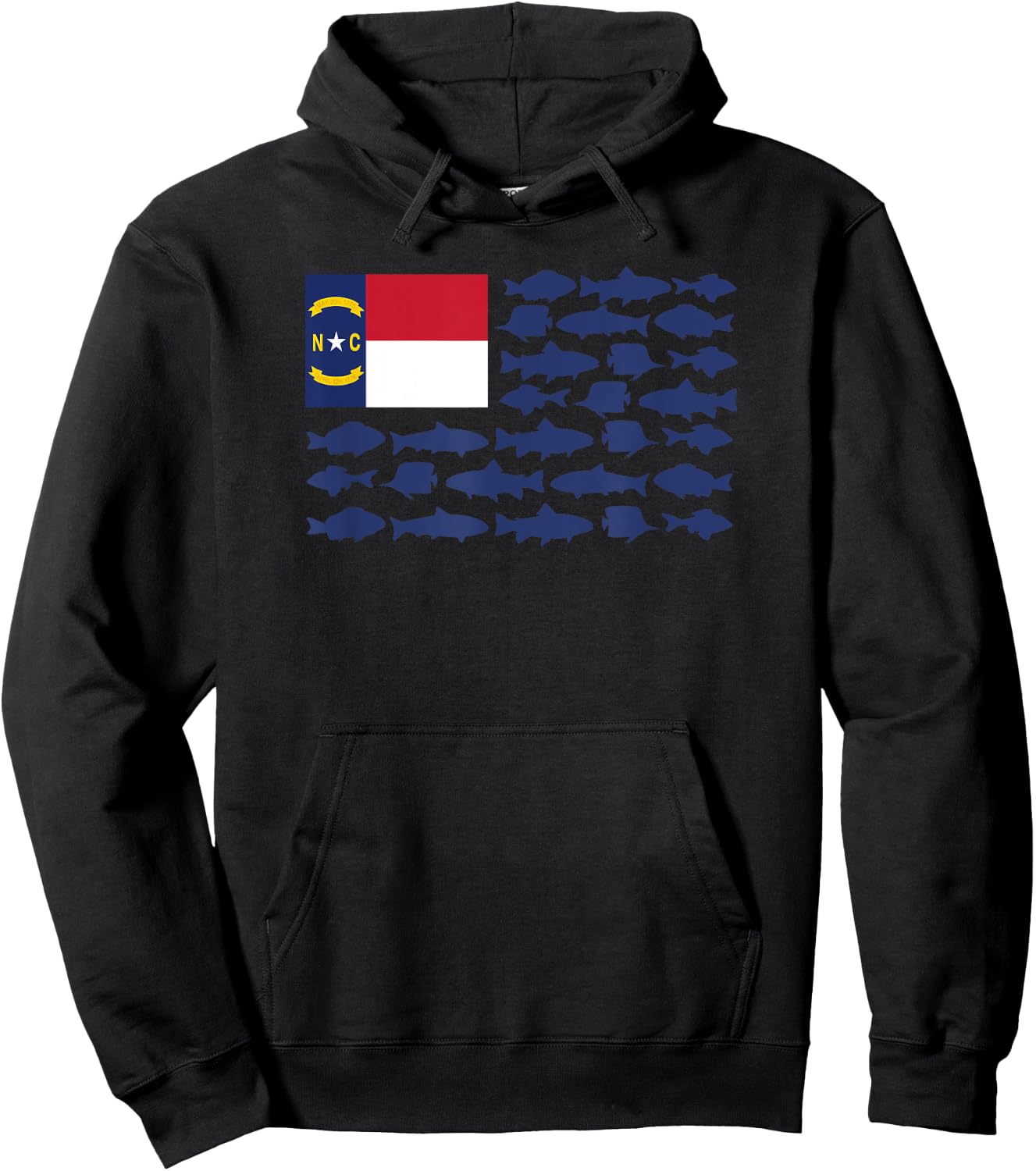 North Carolina Saltwater Fishing Love Fish NC Flag Themed Hoodie - Hoodie | Black