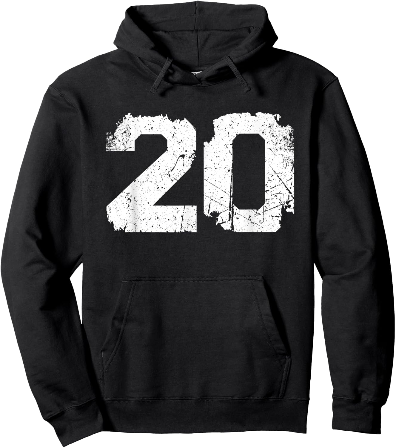Number #20 Sport Vintage White Varsity Number Hoodie - Hoodie | Black