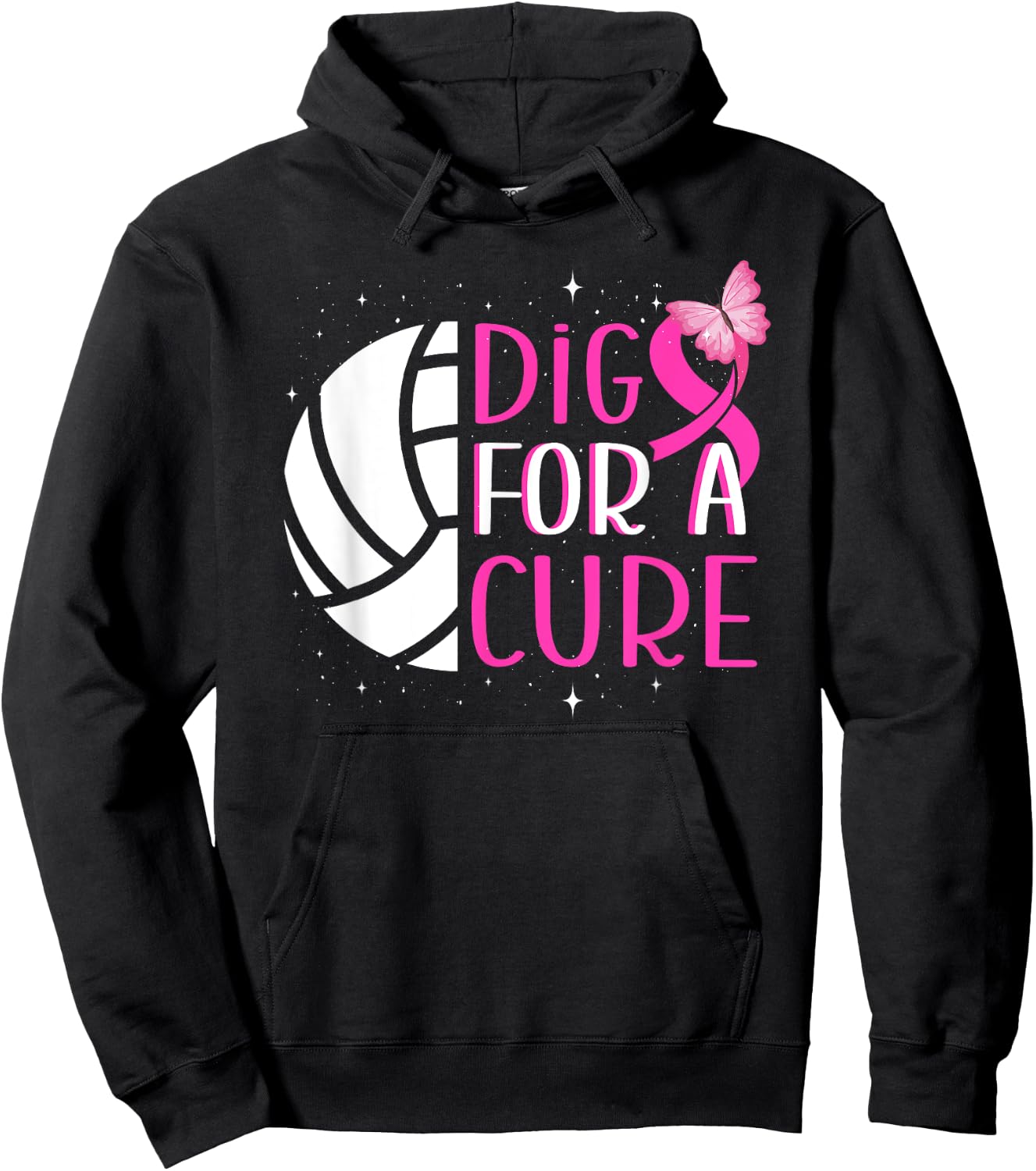Dig For A Cure Volleyball Pink Out Breast Cancer Awareness Hoodie - Hoodie | Black